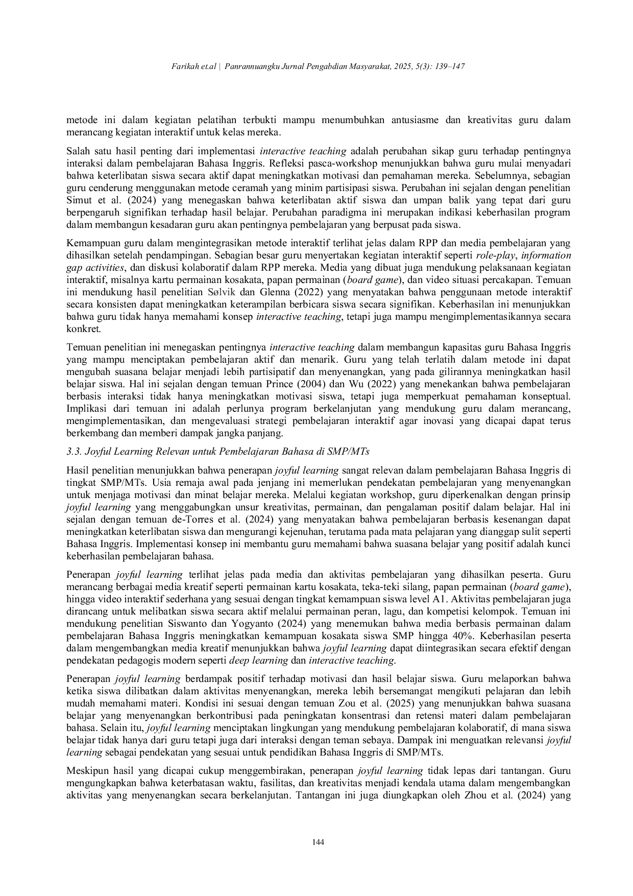 JURIS Penguatan Kapasitas Guru Bahasa Inggris SMP MTs Kabupaten Magelang melalui Implementasi Deep Learning dan Interactive Teaching