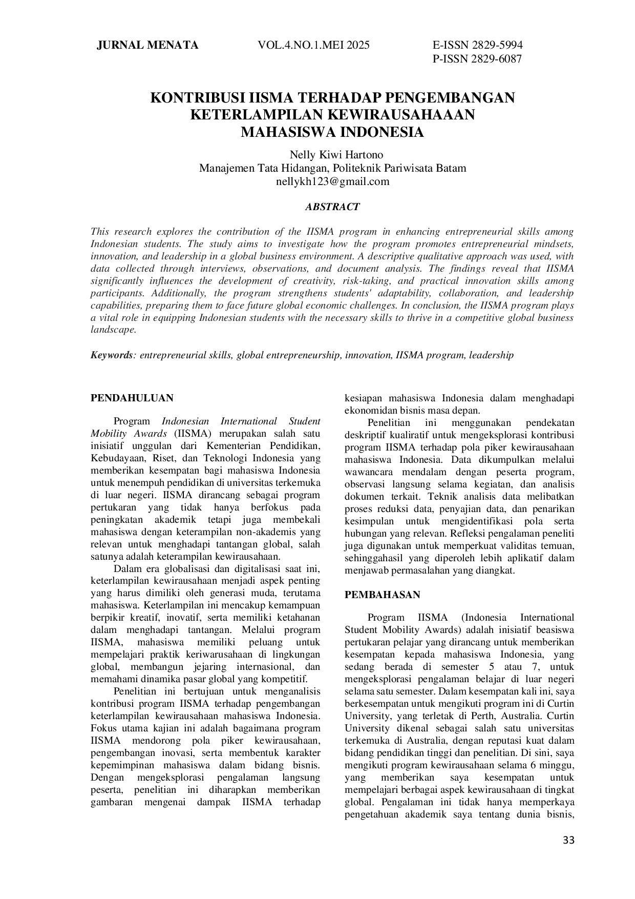 JURIS Kontribusi IISMA Terhadap Pengembangan Keterampilan Kewirausahaan Mahasiswa Indonesia