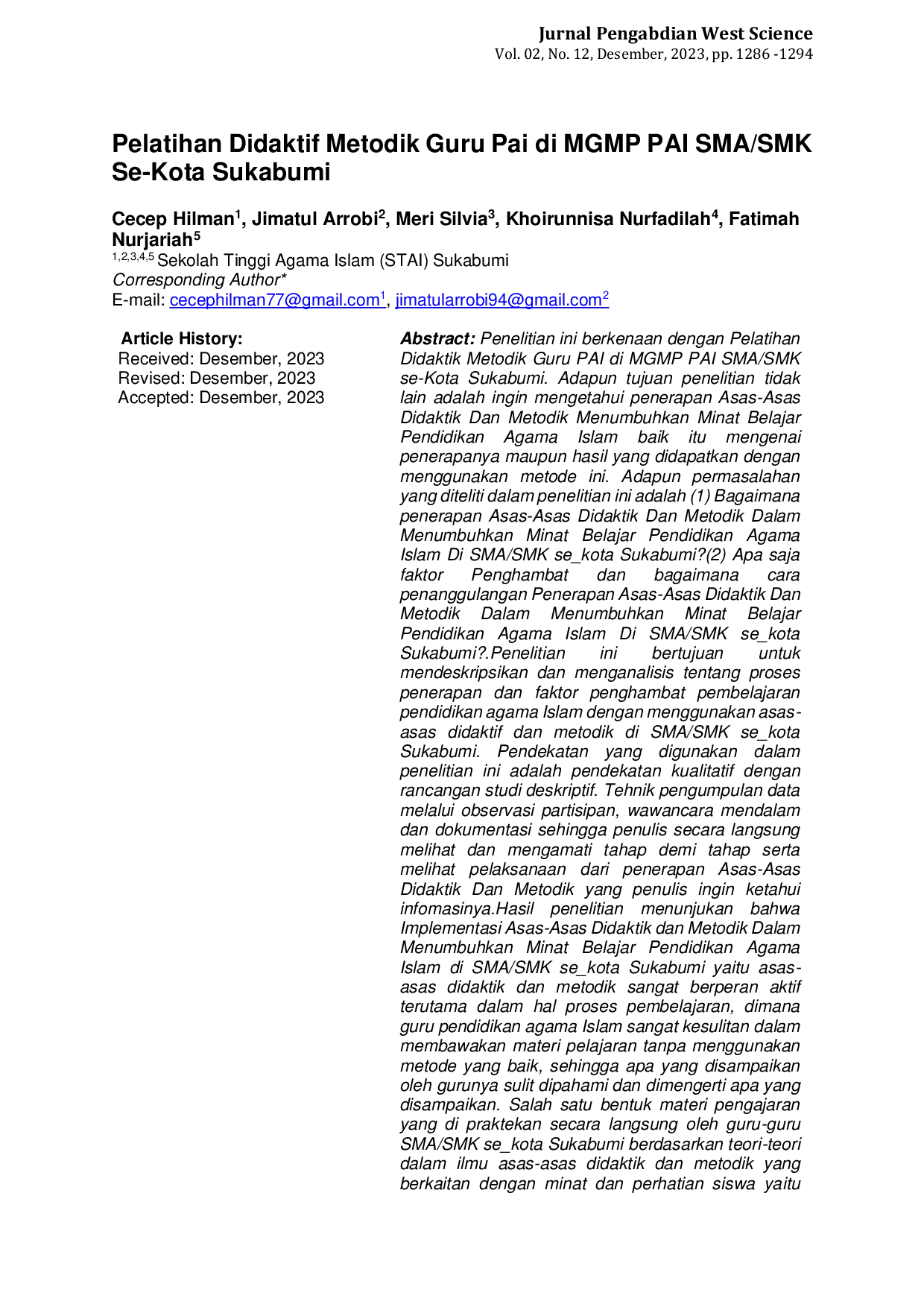 JURIS Pelatihan Didaktif Metodik Guru PAI di MGMP PAI SMA SMK Se Kota Sukabumi