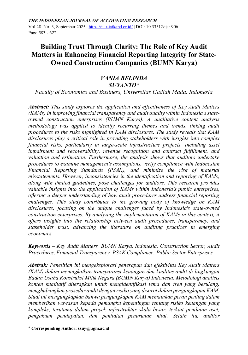 JURIS Building Trust Through Clarity The Role of Key Audit Matters in Enhancing Financial Reporting Integrity for State Owned Construction Companies BUMN Karya