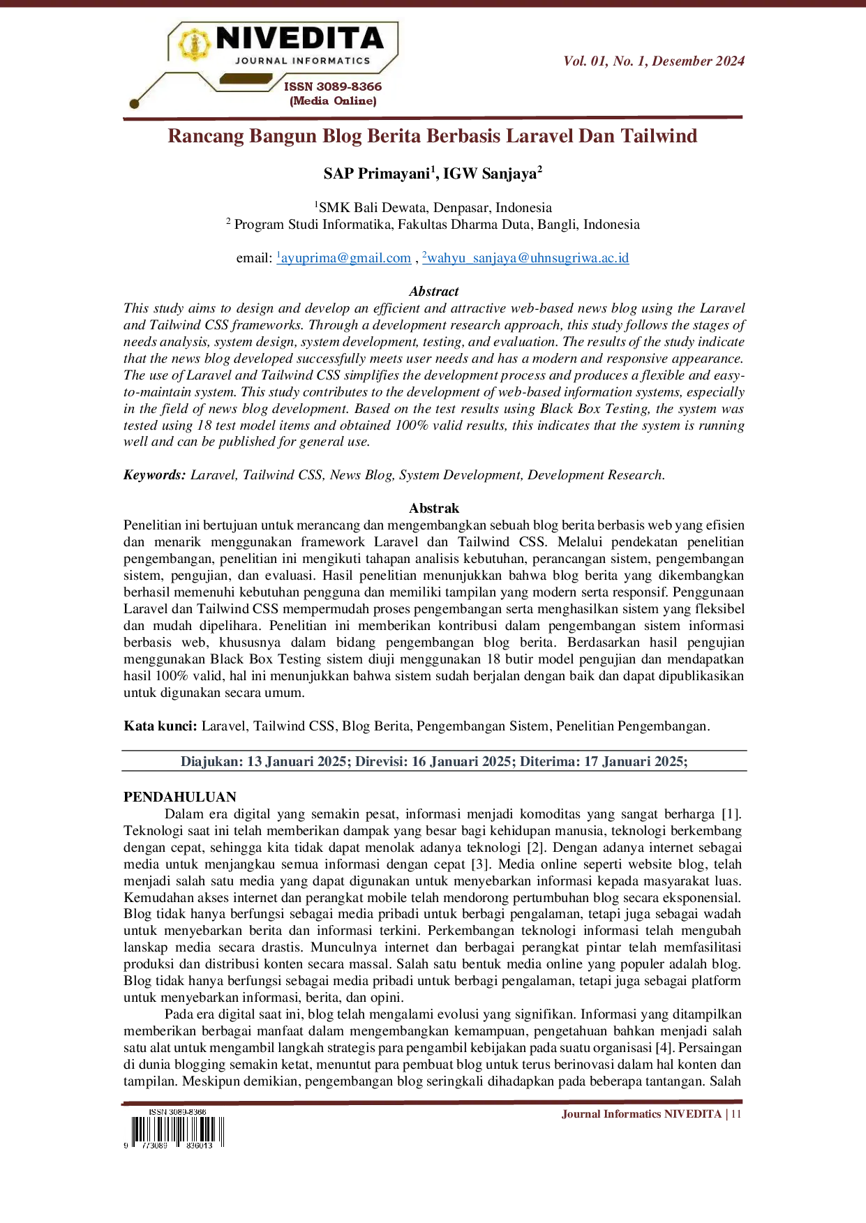 juris Rancang Bangun Blog Berita Berbasis Laravel dan Tailwind