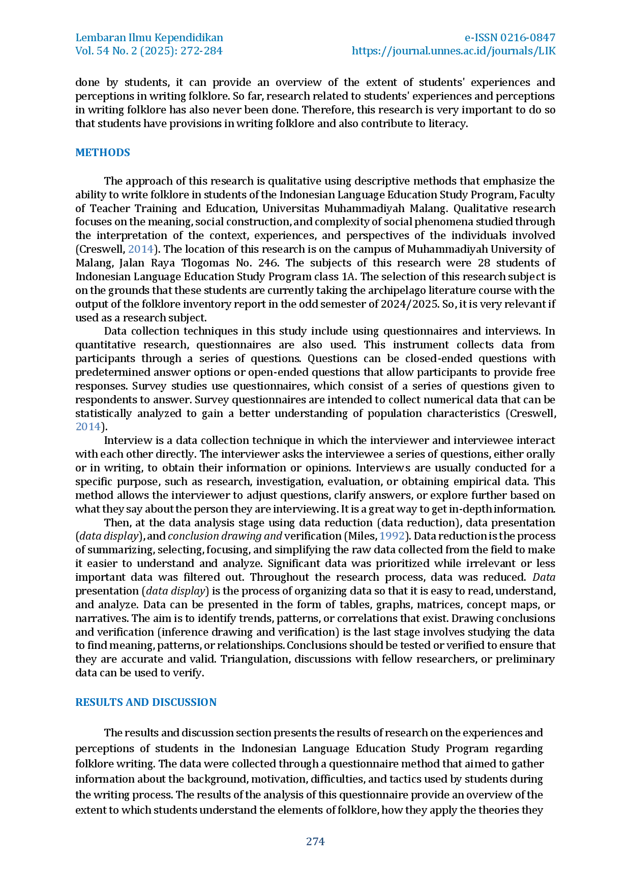 juris Experiences and Perceptions of Indonesian Language Education Study Program Students in Writing Folktales