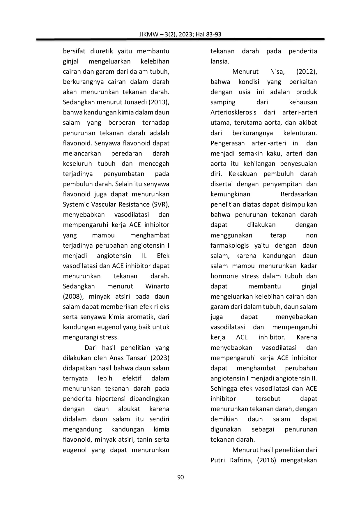 JURIS Pengaruh Rebusan Daun Salam Syzygiumpolyanthum Terhadap Penurunan Tekanan Darah Penderita Hipertensi Pada Lansia Di Wilayah Kerja Puskesmas Pajala Kabupaten Muna Barat