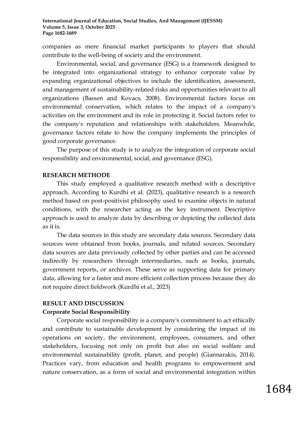 JURIS Analysis of the Integration of Corporate Social Responsibility and Environmental Social and Governance ESG