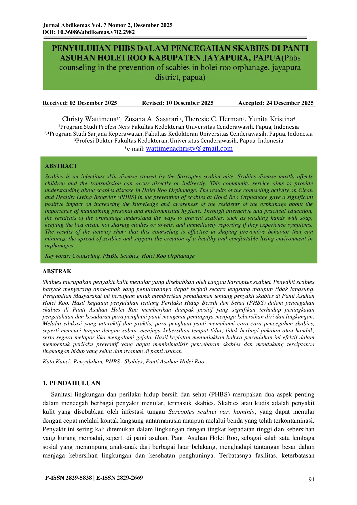 JURIS Penyuluhan PHBS Dalam Pencegahan Skabies Di Panti Asuhan Holei Roo Kabupaten Jayapura Papua