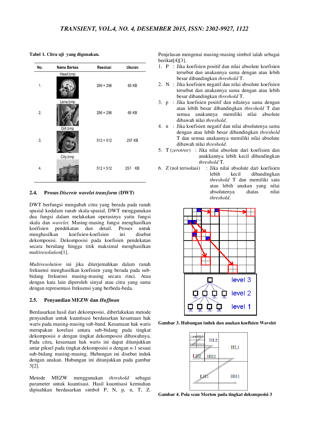 JURIS PEMAMPATAN CITRA DIGITAL ARAS KEABUAN GRAYSCALE DENGAN METODE KOMBINASI PENYANDIAN MODIFIED EMBEDDED ZEROTREE WAVELET MEZW DAN HUFFMAN