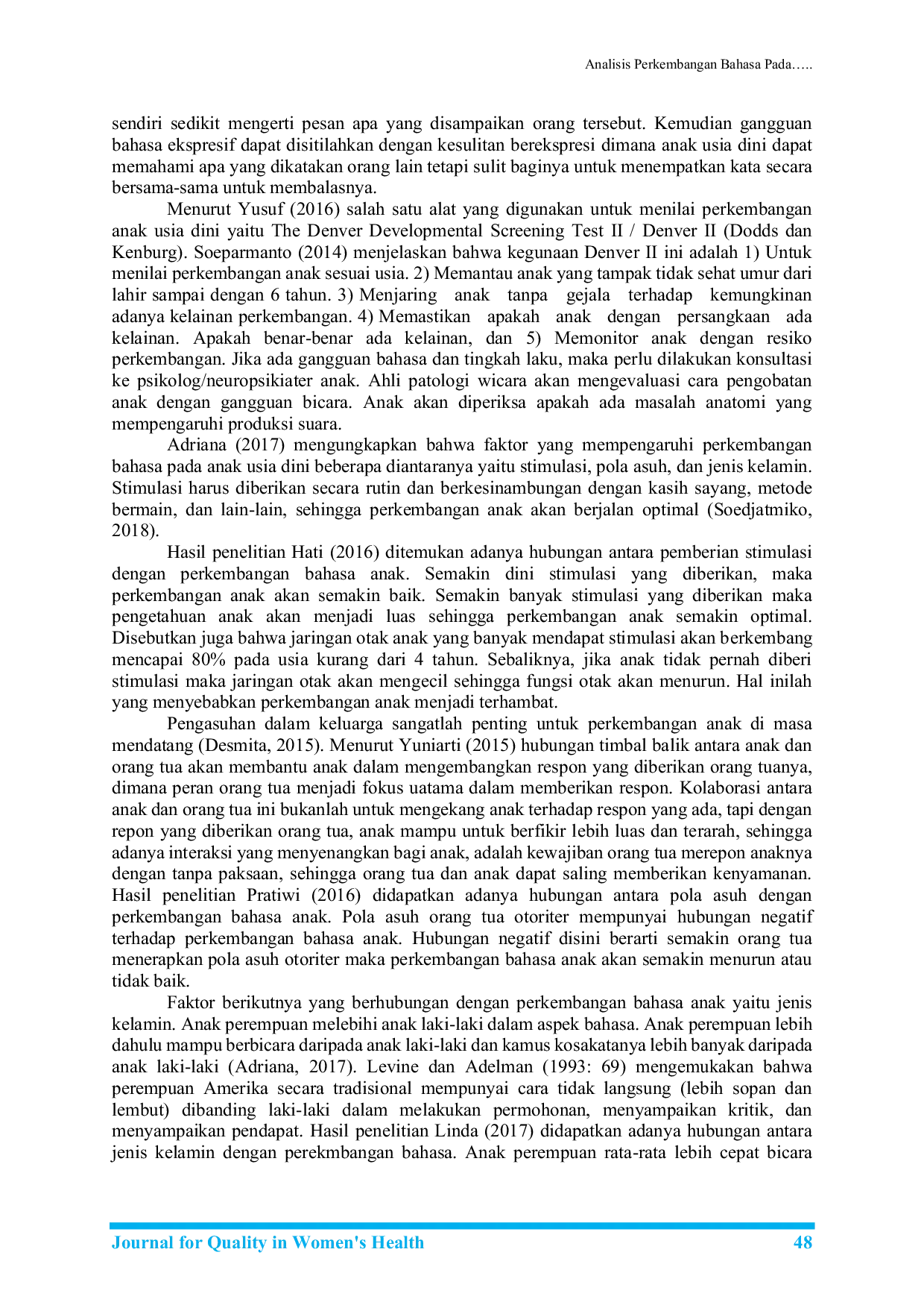 JURIS Analisis Perkembangan Bahasa Pada Anak Usia Dini di Wilayah Puskesmas Kunciran Kota Tangerang Tahun 2020