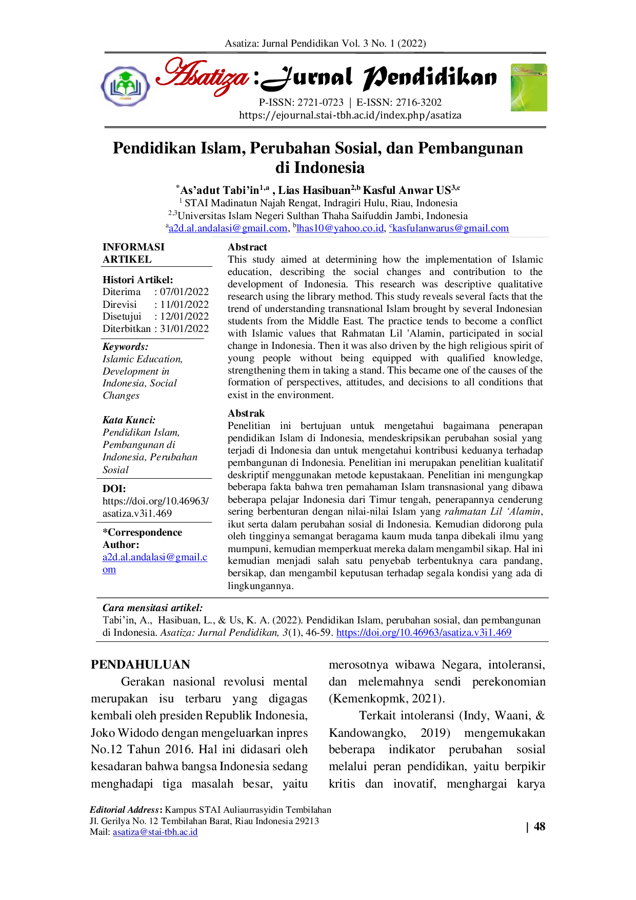 JURIS Pendidikan Islam Perubahan Sosial dan Pembangunan di Indonesia