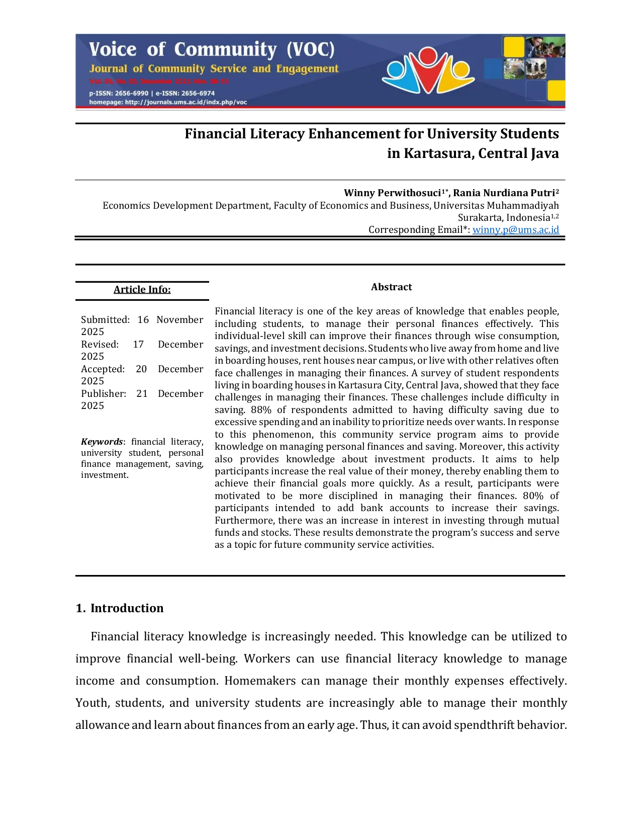 JURIS Financial Literacy Enhancement for University Students in Kartasura Central Java