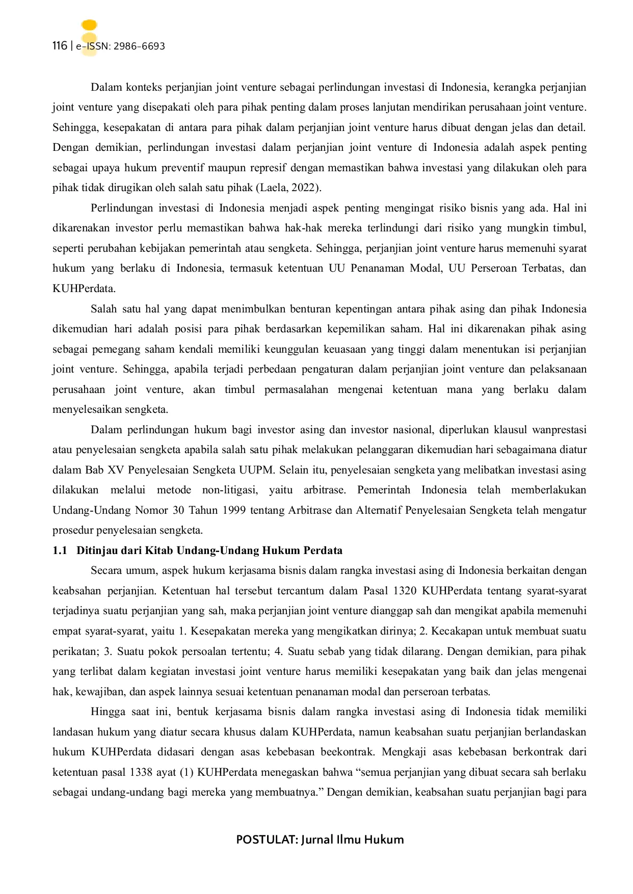 JURIS Analisis Hukum Perjanjian Joint Venture Sebagai Perlindungan Investasi Di Indonesia
