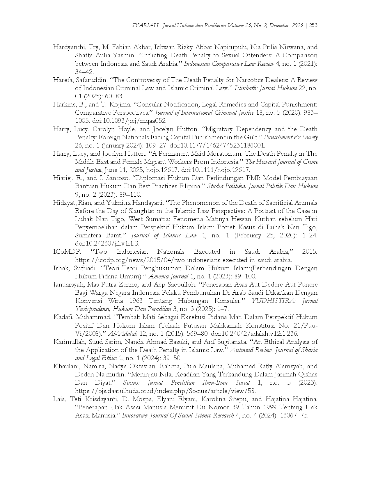 juris Reconstructing The Legal Protection Of Indonesian Migrant Workers Facing The Death Penalty Jinayat In Saudi Arabia National And International Legal Perspectives