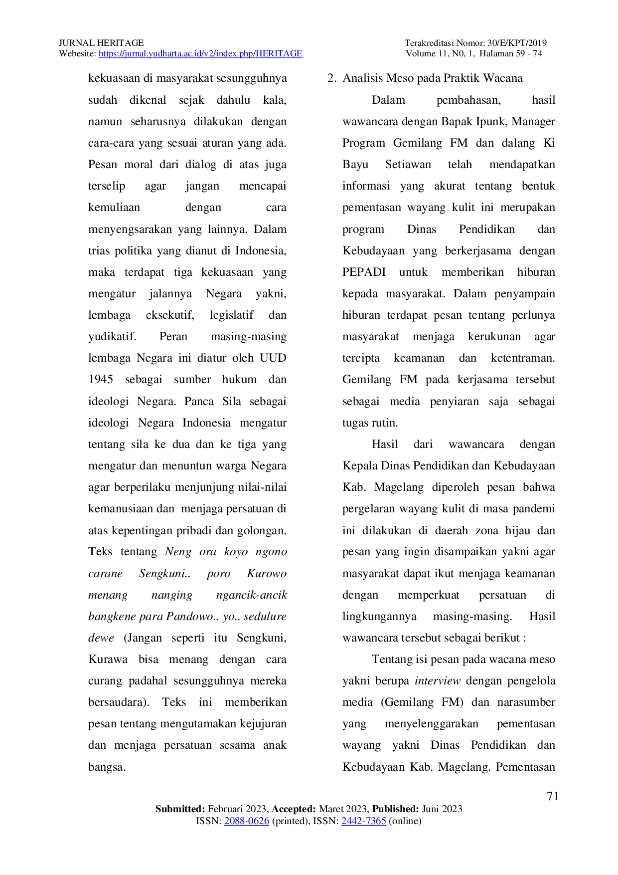 JURIS Analisis Wacana Pada Pementasan Wayang Kulit Pandawa Kumpul Di Radio Gemilang FM