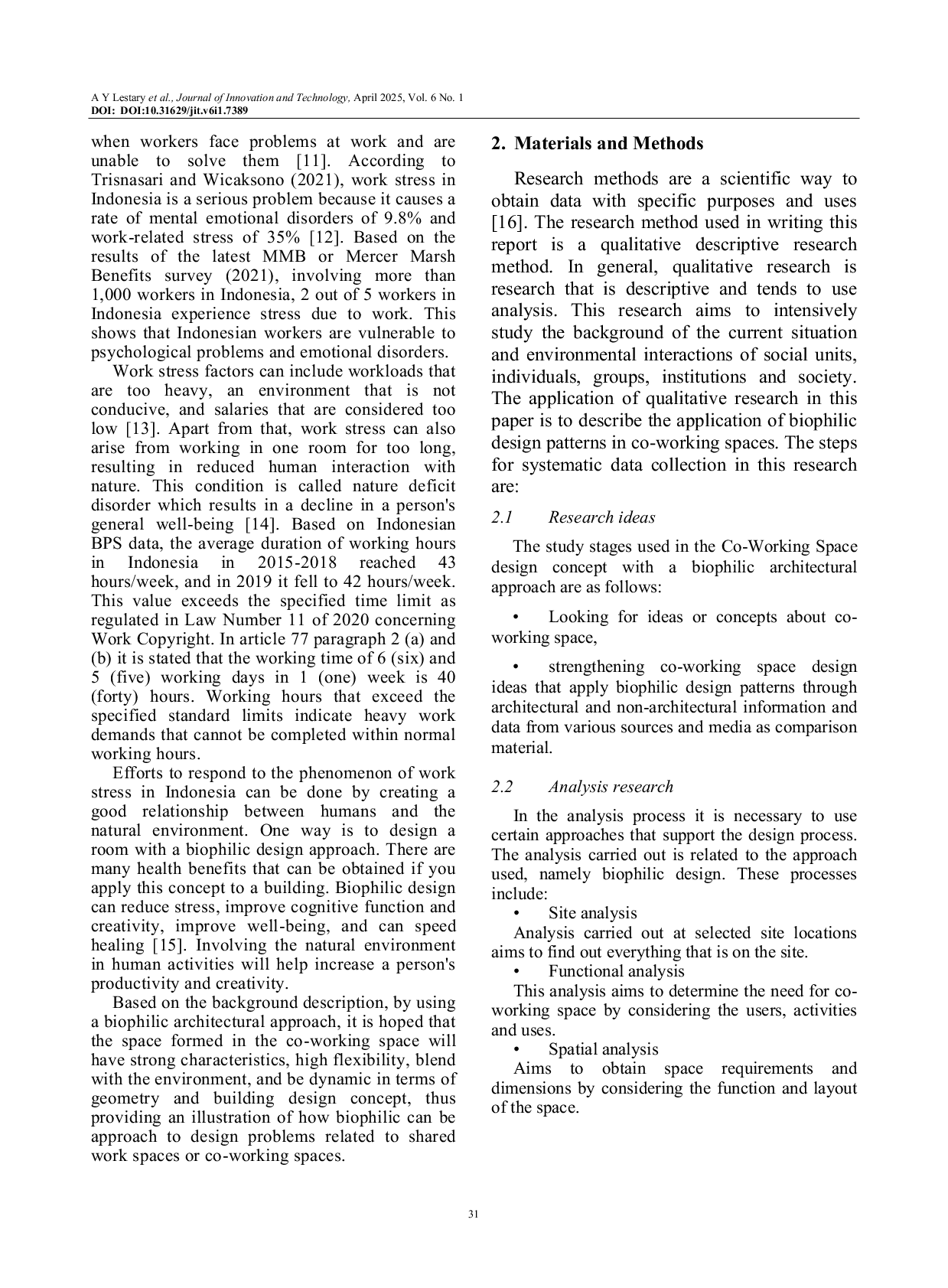 JURIS Implementation of the Biophilic Design Concept to Co working Space in Bandar Lampung