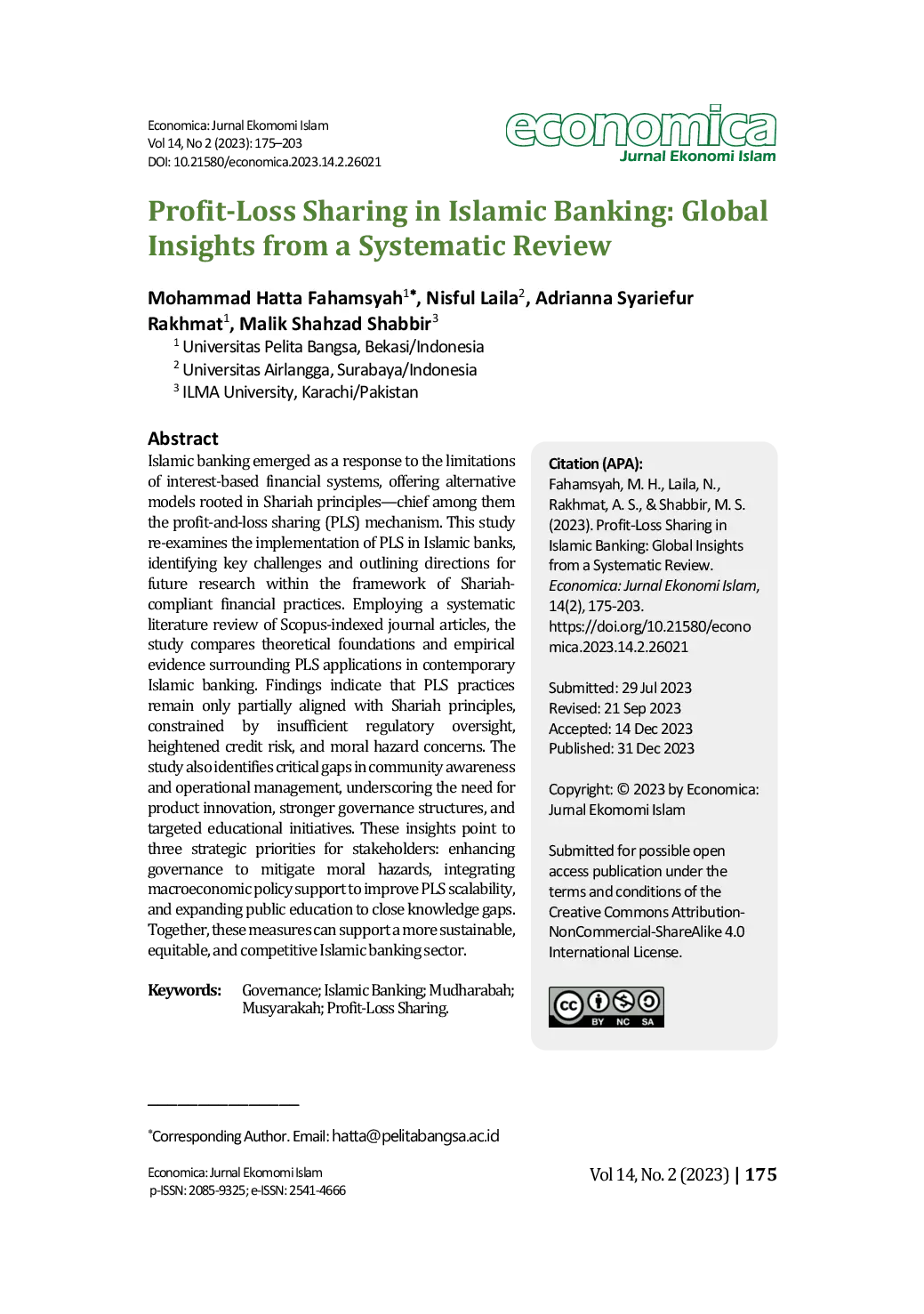 JURIS Profit Loss Sharing in Islamic Banking Global Insights from a Systematic Review