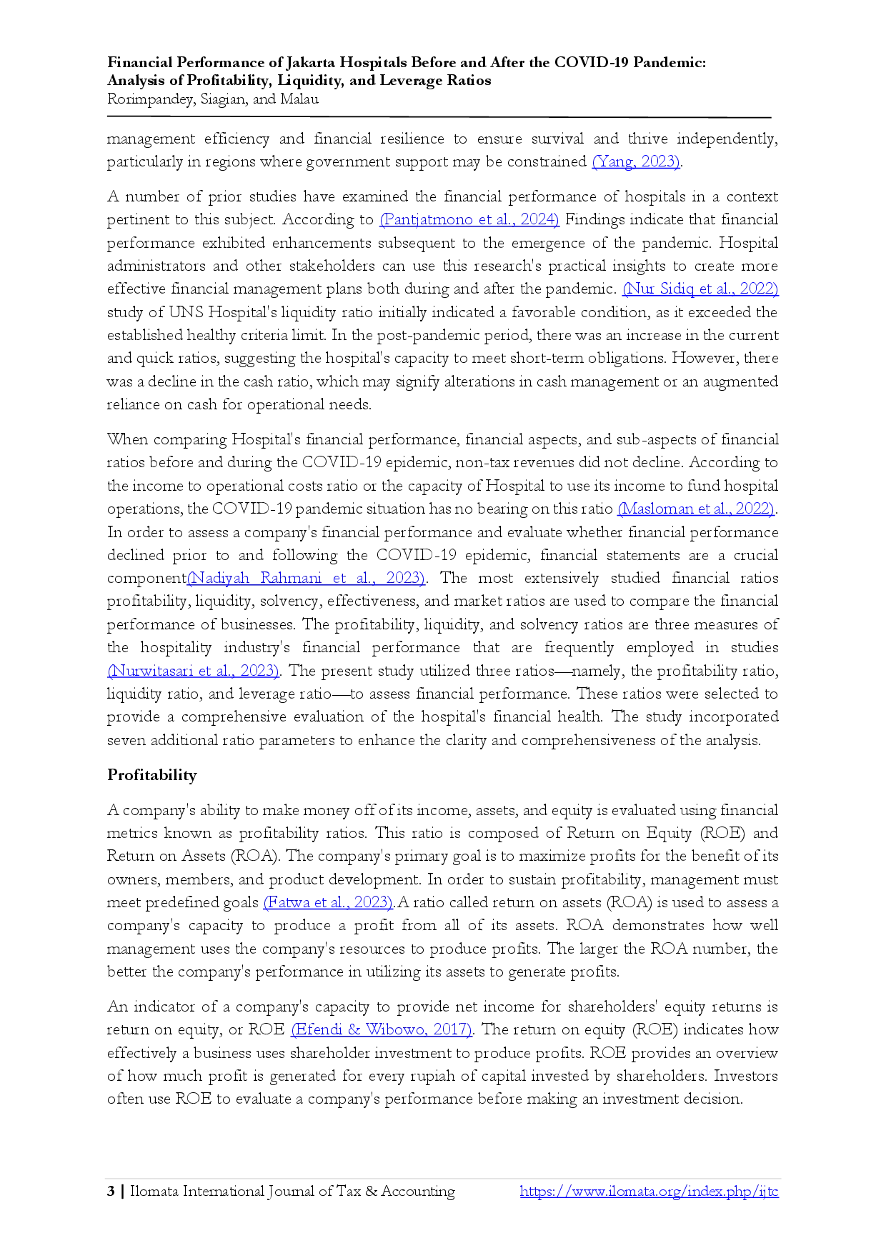 juris Financial Performance of Jakarta Hospitals Before and After the COVID 19 Pandemic Analysis of Profitability Liquidity and Leverage Ratios