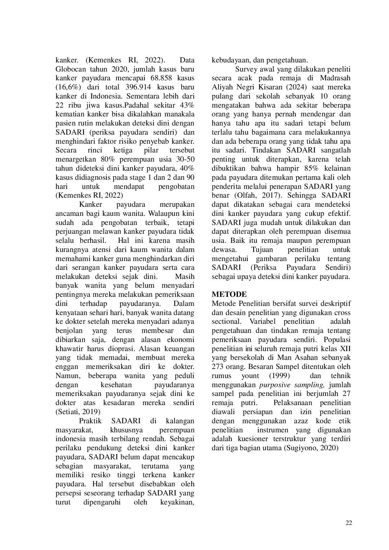 JURIS Pengetahuan Dan Tindakan Remaja Putri Tentang Pemeriksaan Payudara Sendiri