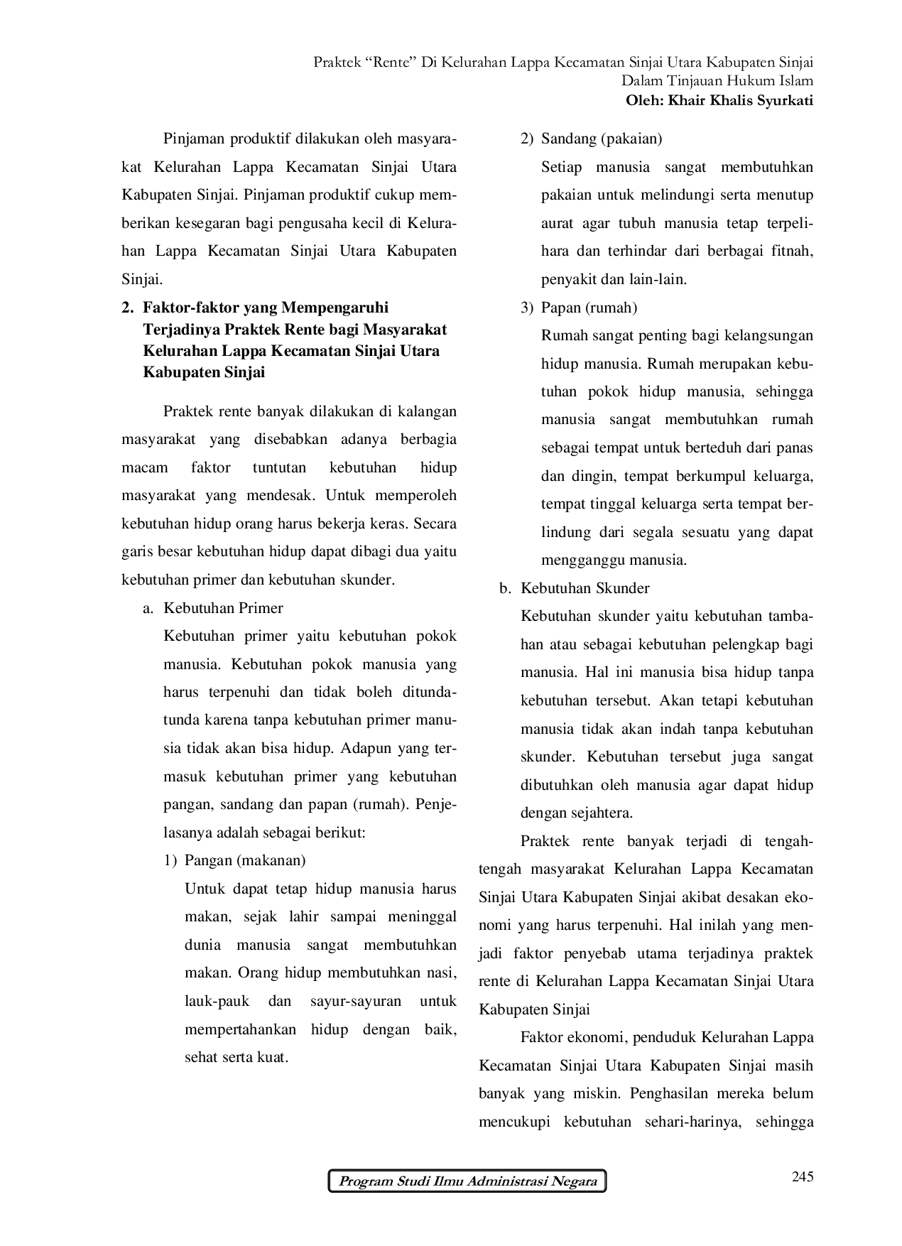 JURIS Praktek Rente Di Kelurahan Lappa Kecamatan Sinjai Utara Kabupaten Sinjai Dalam Tinjauan Hukum Islam