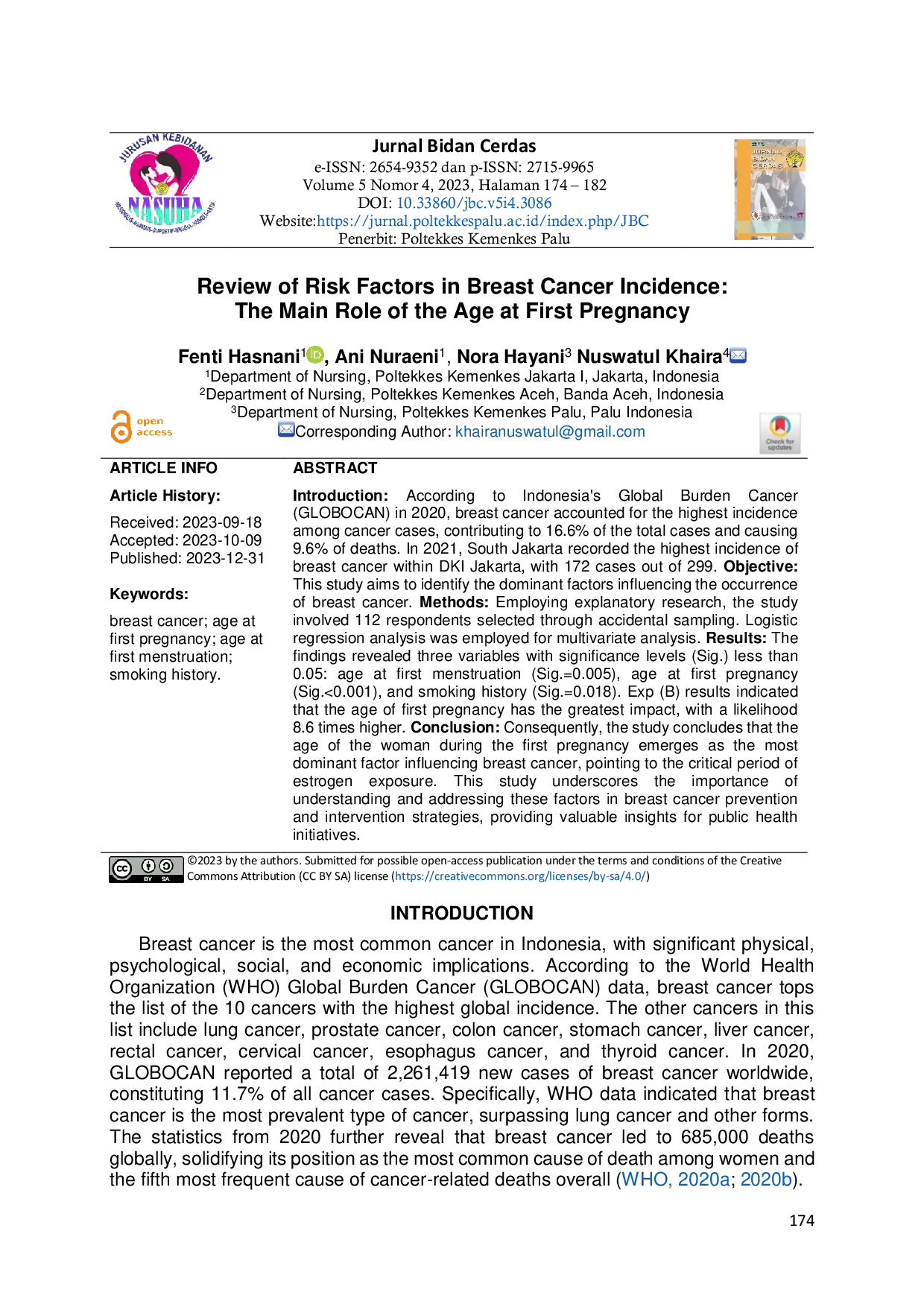 JURIS Review of Risk Factors in Breast Cancer Incidence The Main Role of the Age at First Pregnancy