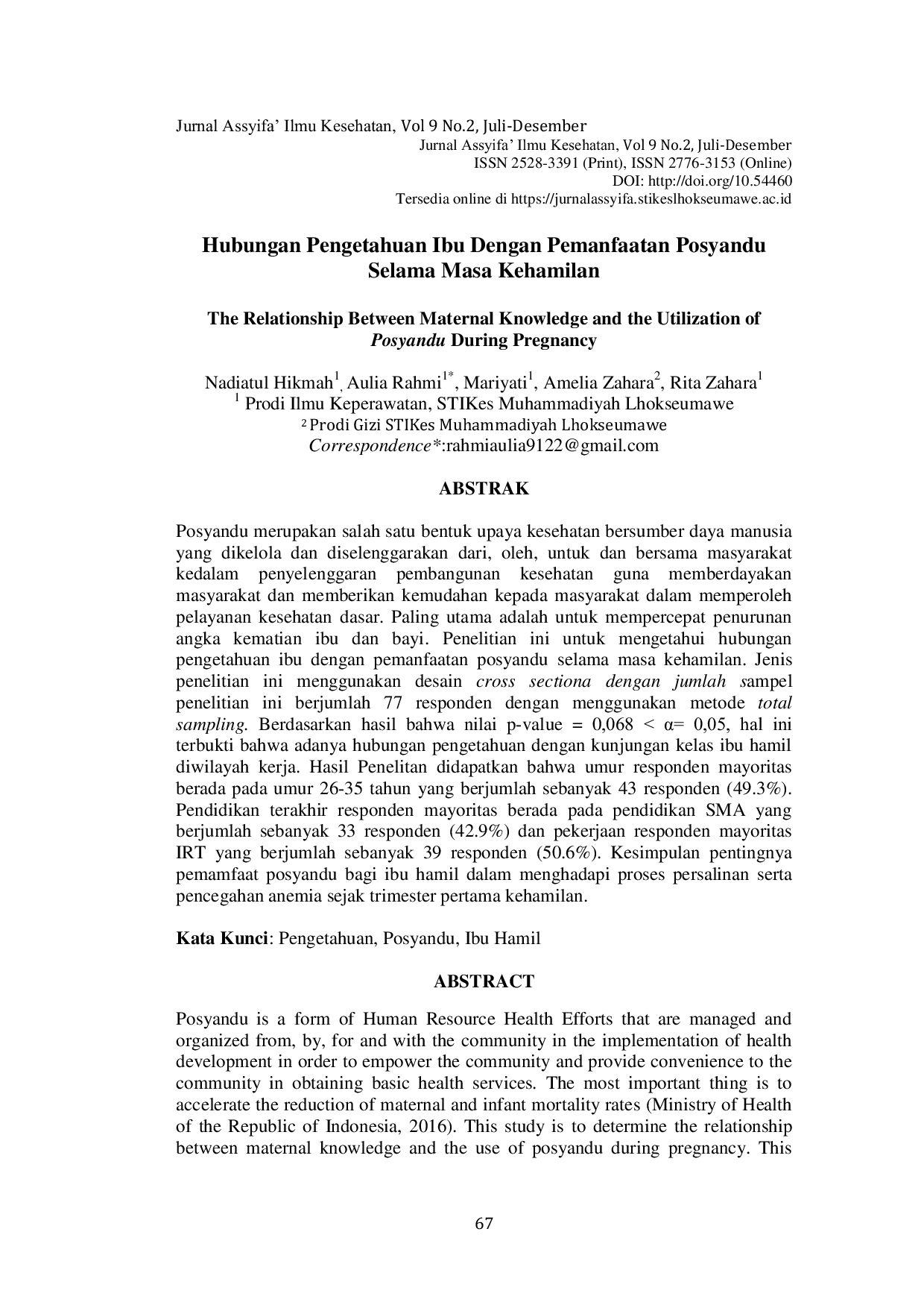 JURIS Hubungan Pengetahuan Ibu Dengan Pemanfaatan Posyandu Selama Masa Kehamilan