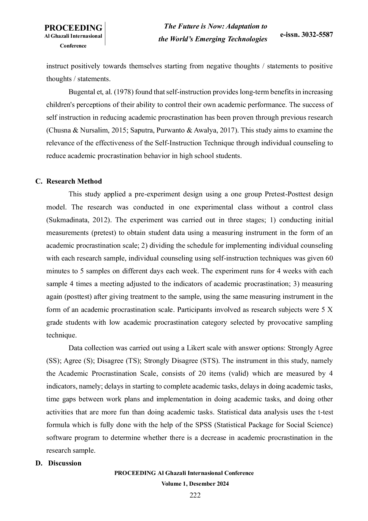 JURIS The Use of Self Instruction Techniques to Reduce Academic Procrastination