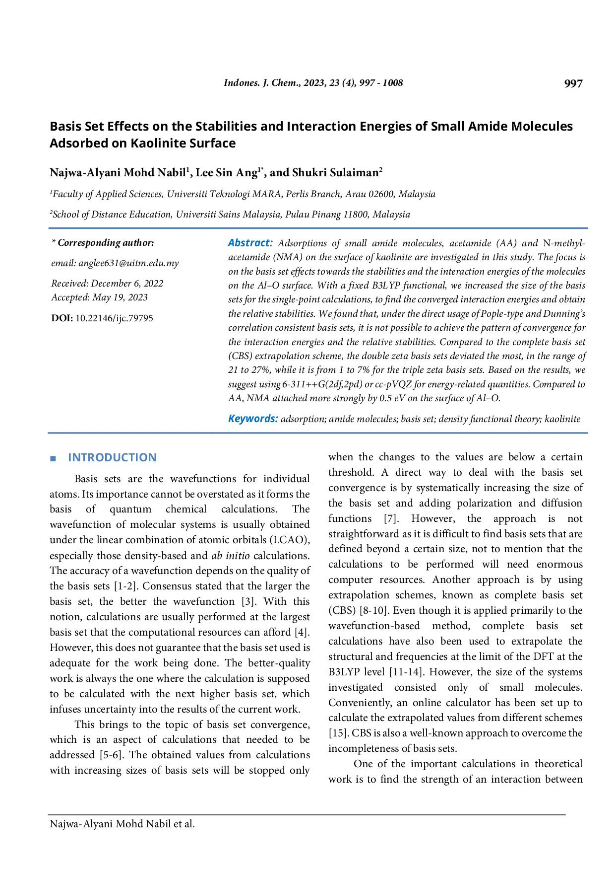 JURIS Basis Set Effects on the Stabilities and Interaction Energies of Small Amide Molecules Adsorbed on Kaolinite Surface