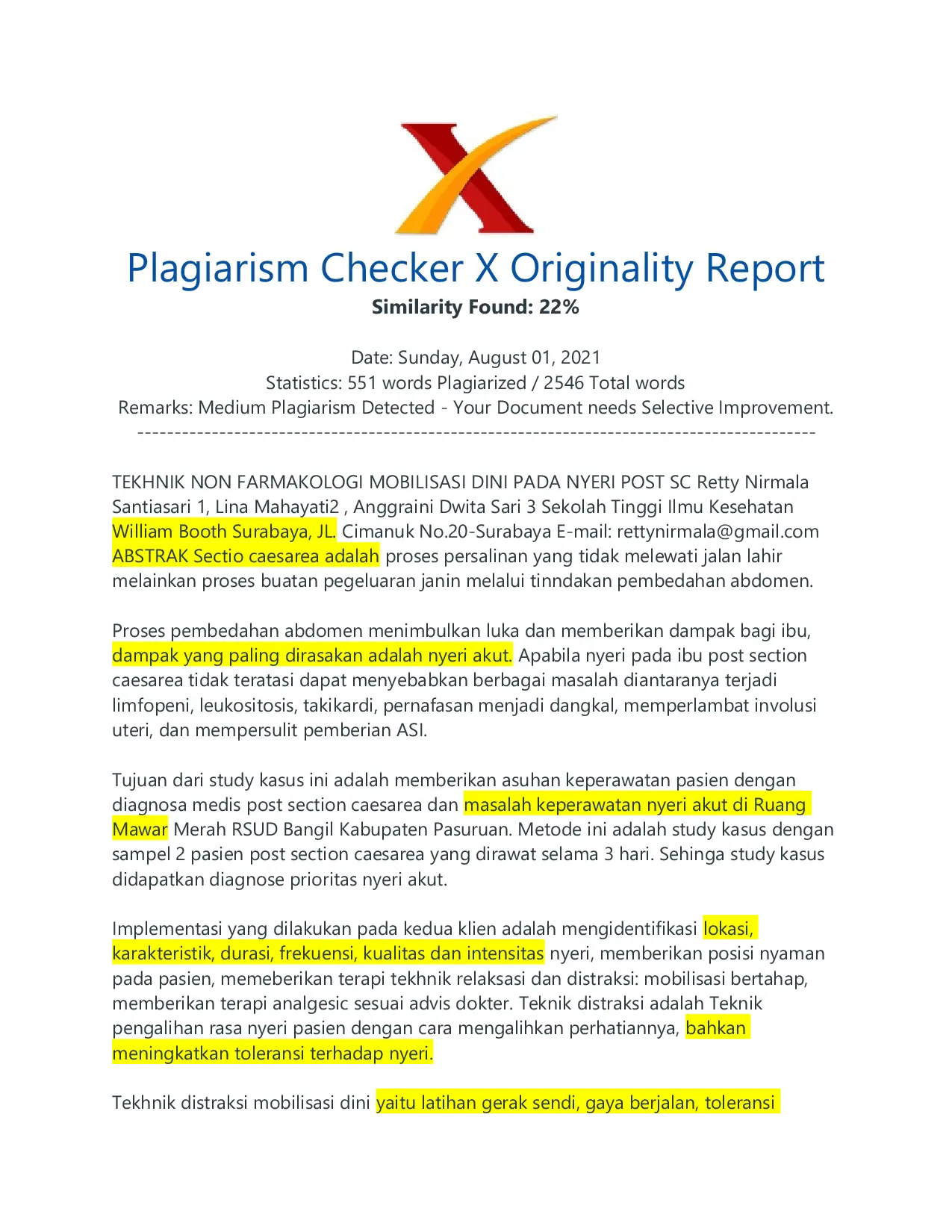 JURIS Tekhnik Non Farmakologi Mobilisasi Dini Pada Nyeri Post Sc