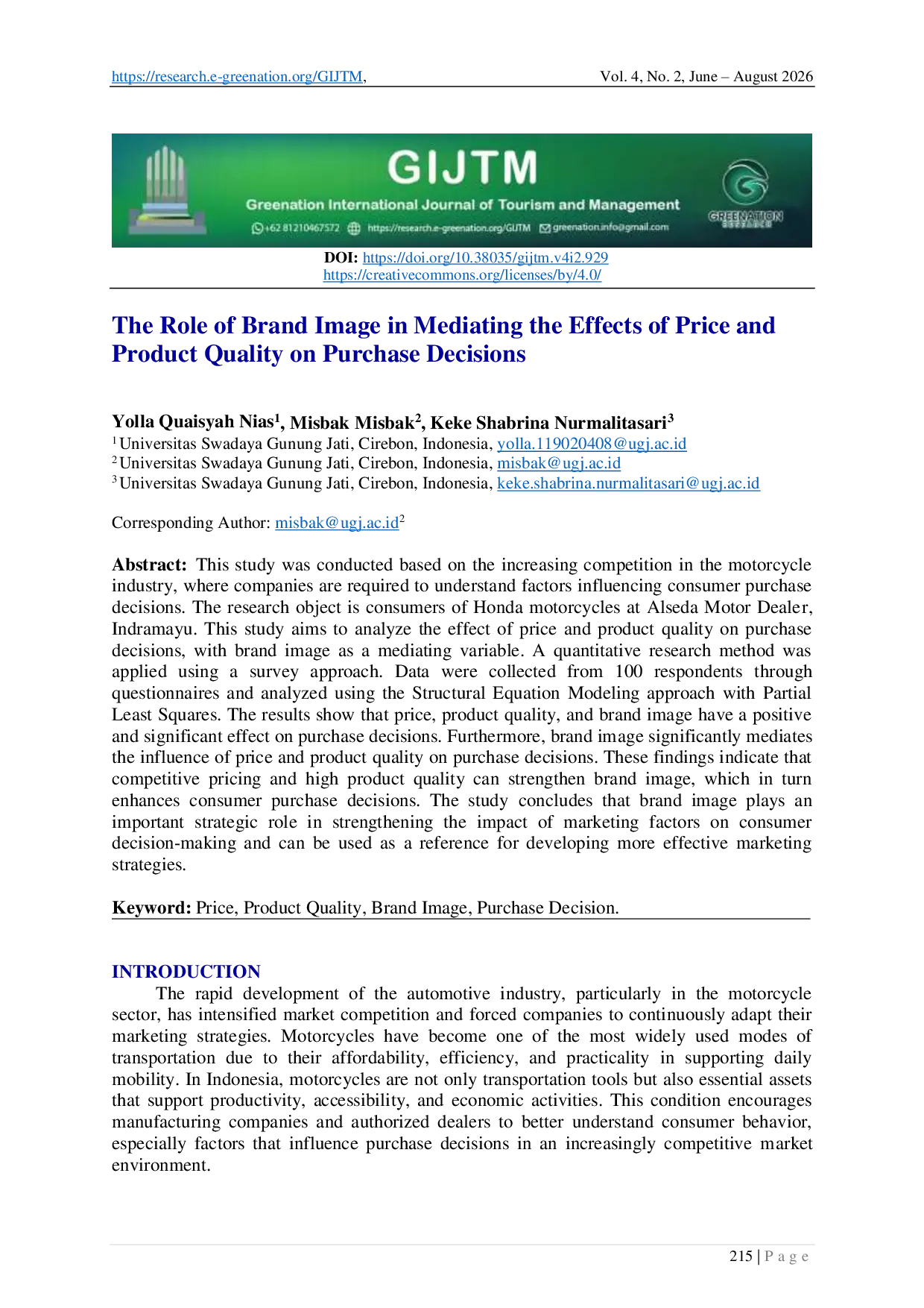 JURIS The Role of Brand Image in Mediating the Effects of Price and Product Quality on Purchase Decisions