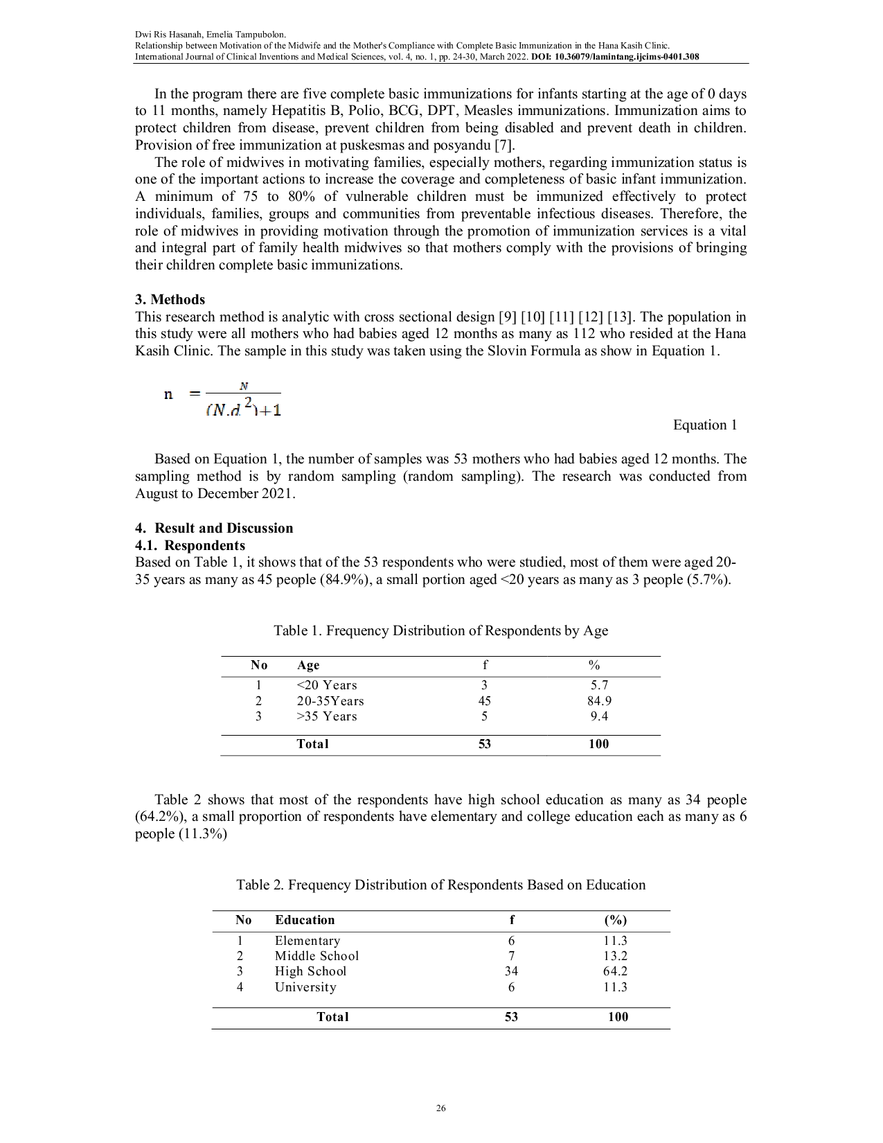 JURIS Relationship between Motivation of the Midwife and the Mother s Compliance with Complete Basic Immunization in the Hana Kasih Clinic