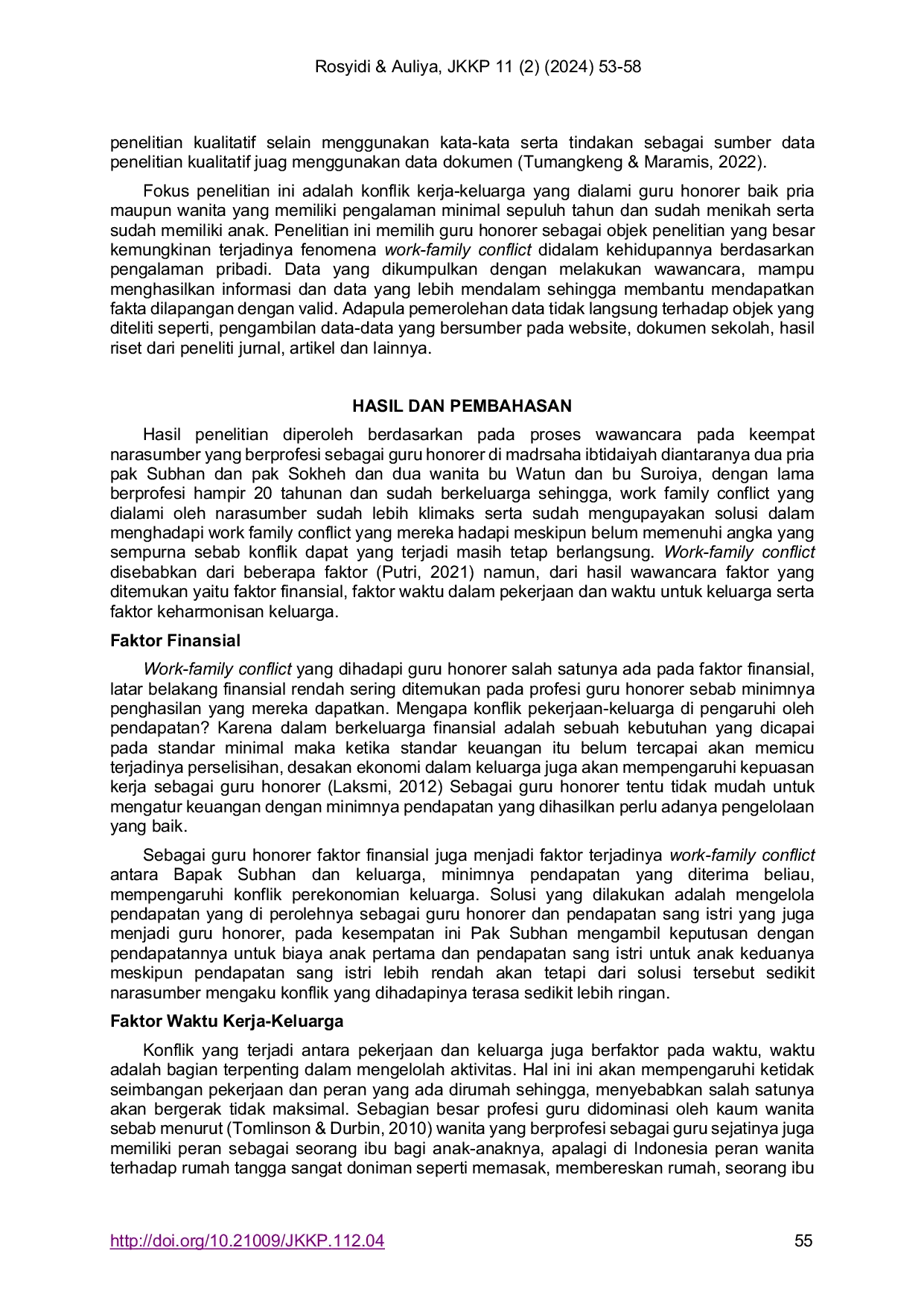 JURIS Studi Fenomenologi Work Family Conflict Guru Honorer di Madrasah Ibtidaiyah