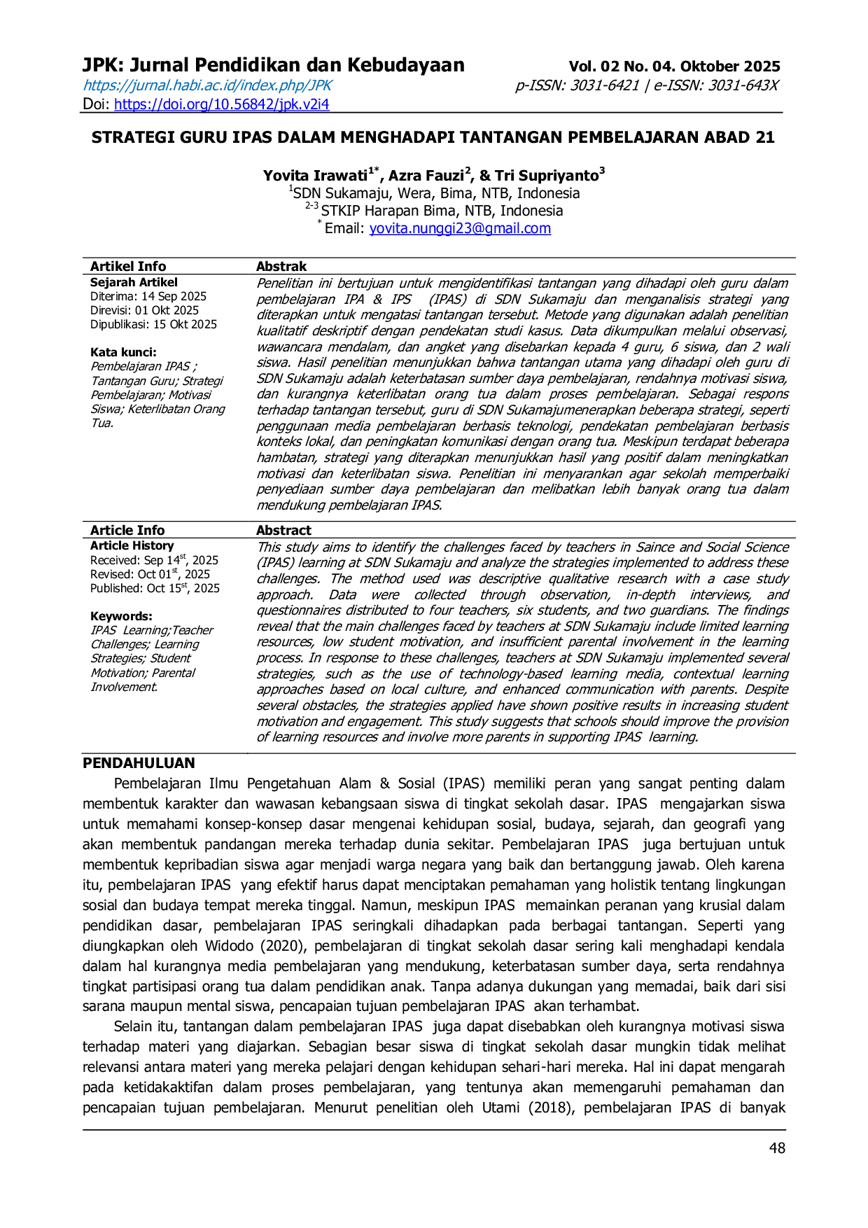 JURIS Strategi Guru IPAS dalam Menghadapi Tantangan Pembelajaran Abad 21