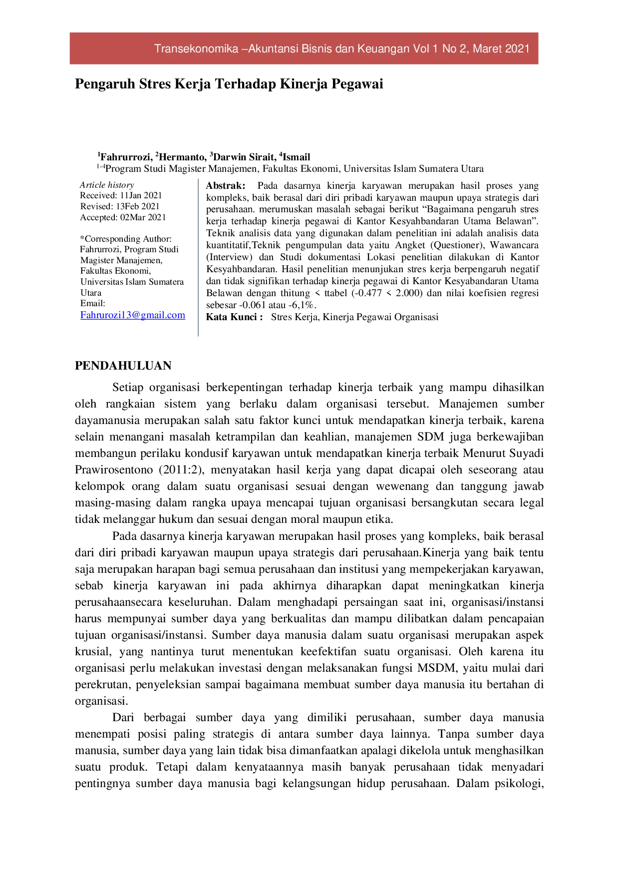 JURIS Pengaruh Stres Kerja Terhadap Kinerja Pegawai