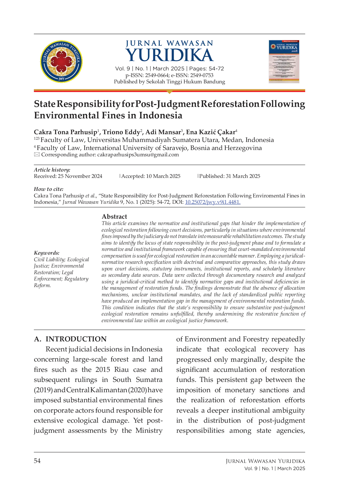 JURIS State Responsibility in Post Judgment Reforestation Following Environmental Fines
