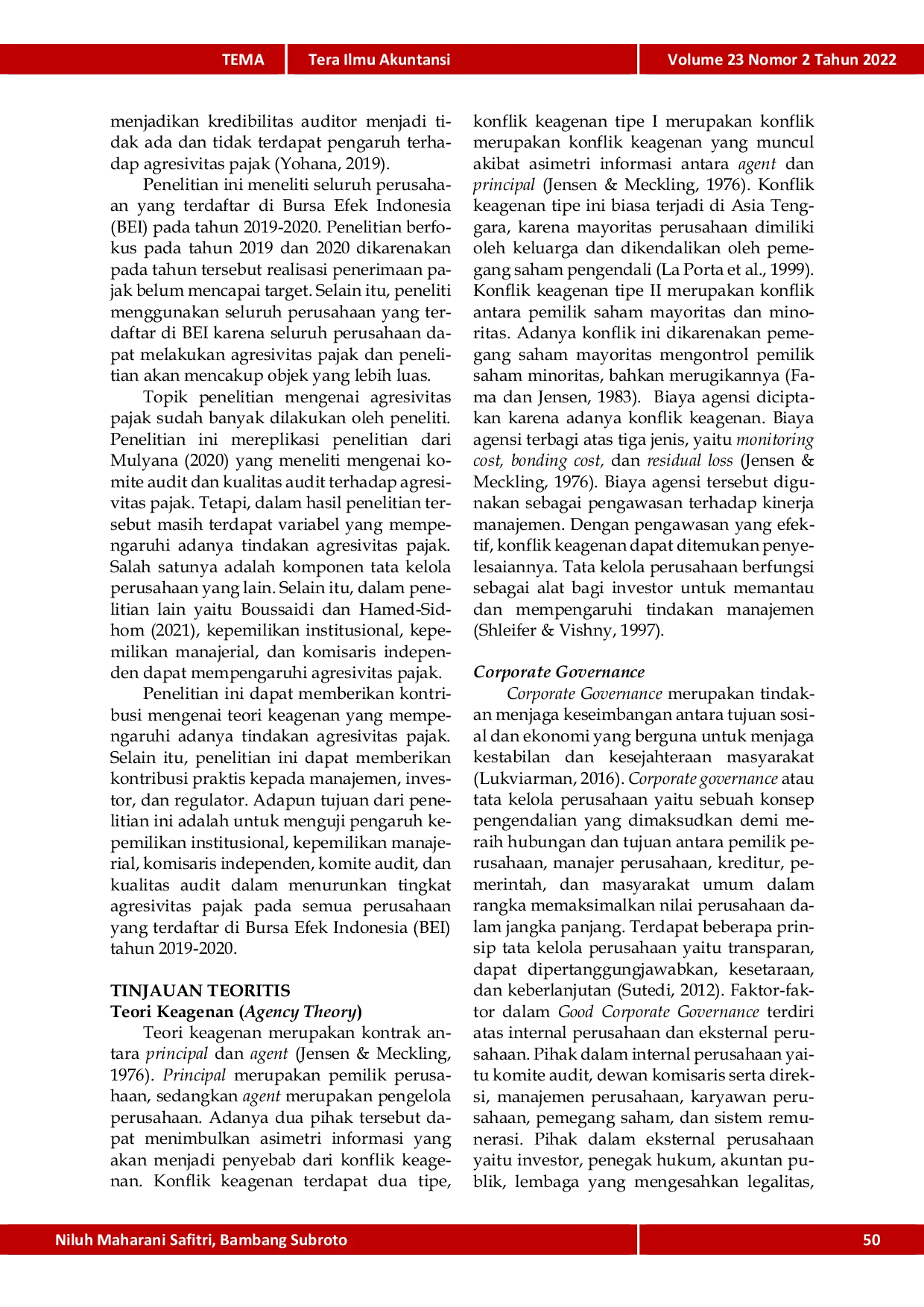 JURIS Pengaruh Tata Kelola Perusahaan dan Kualitas Audit terhadap Agresivitas Pajak