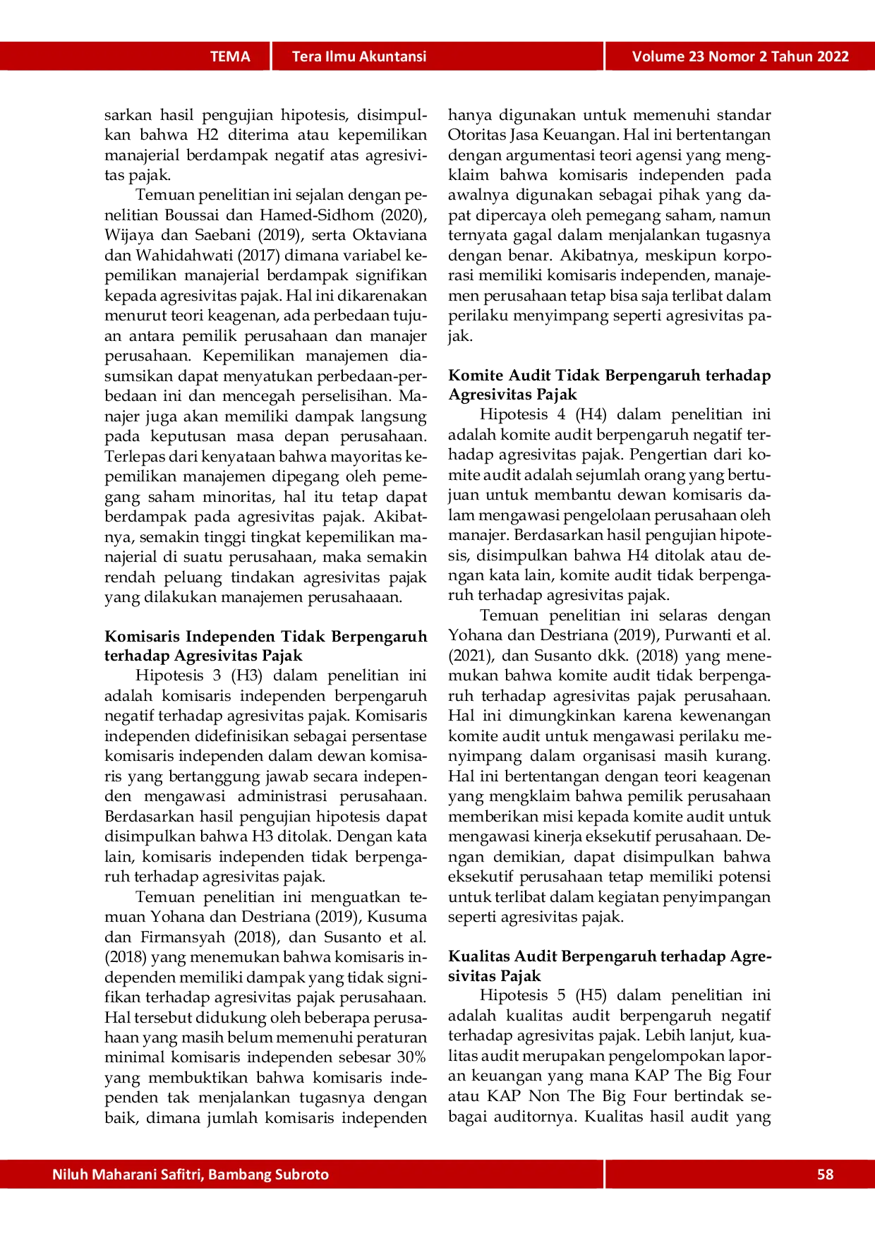 JURIS Pengaruh Tata Kelola Perusahaan dan Kualitas Audit terhadap Agresivitas Pajak