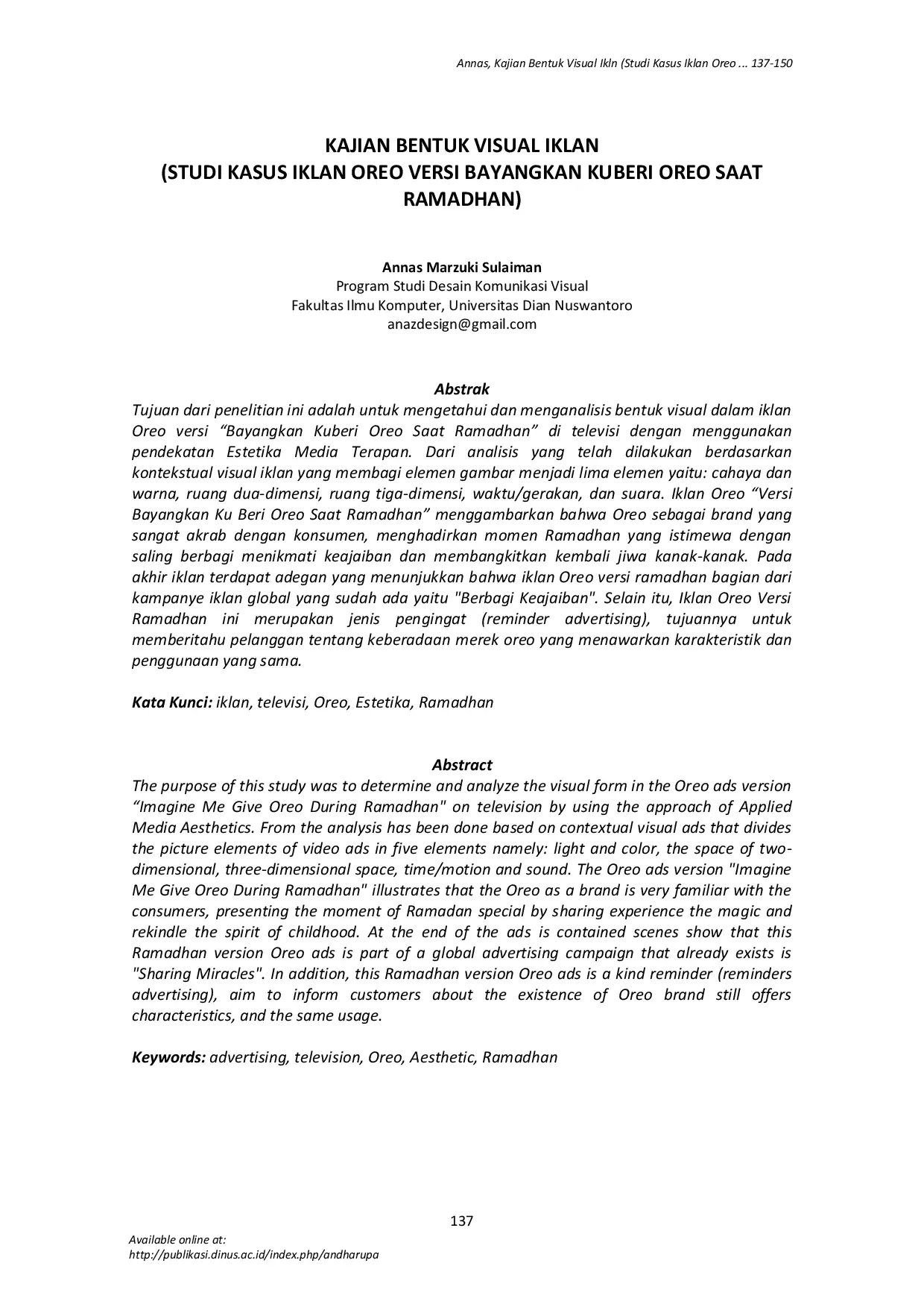 JURIS Kajian Bentuk Visual Iklan Studi Kasus Iklan Oreo Versi Bayangkan Kuberi Oreo Saat Ramadhan