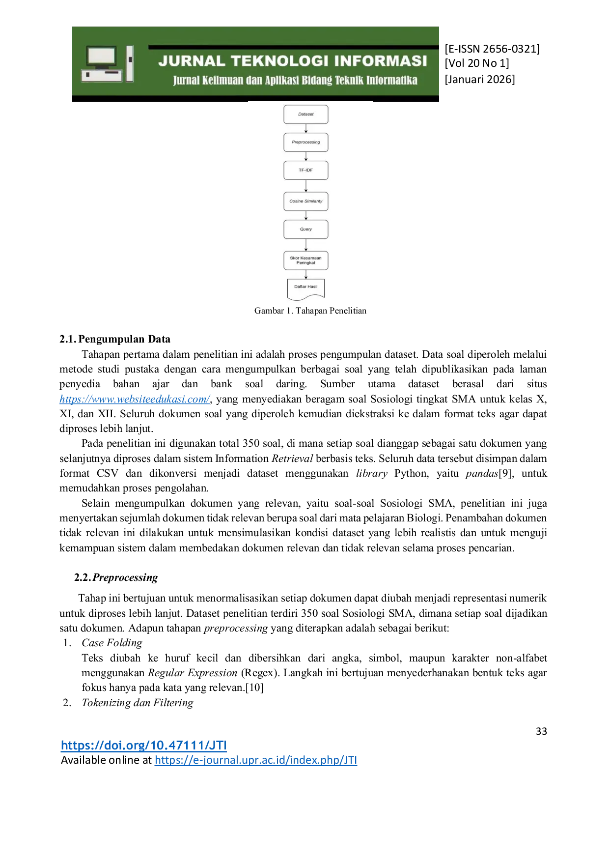 JURIS Penerapan Algoritma Tf Idf Dan Cosine Similarity Untuk Query Pencarian Soal Mata Pelajaran Sosiologi Sma