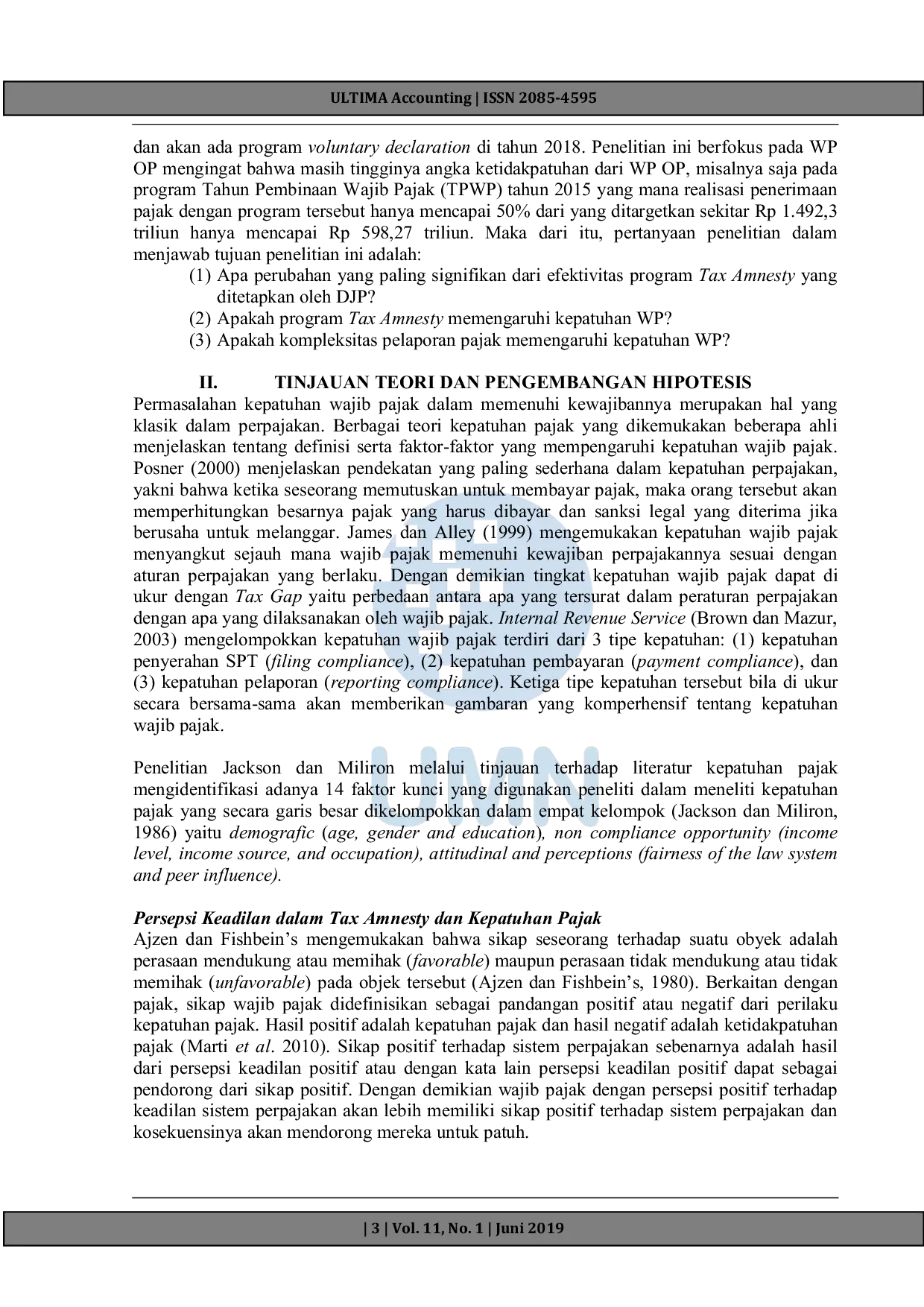 JURIS Kepatuhan Pajak Program Insentif Tax Amnesty Sebuah Pendekatan Mixed Methods dan Bukti Empiris pada Wajib Pajak WP