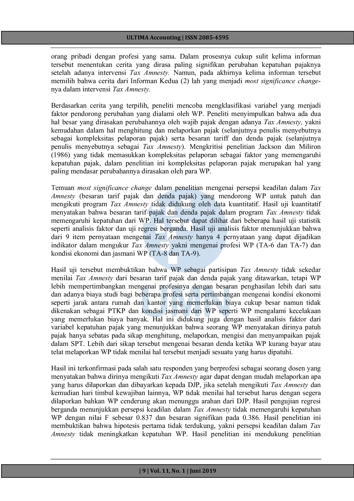 JURIS Kepatuhan Pajak Program Insentif Tax Amnesty Sebuah Pendekatan Mixed Methods dan Bukti Empiris pada Wajib Pajak WP