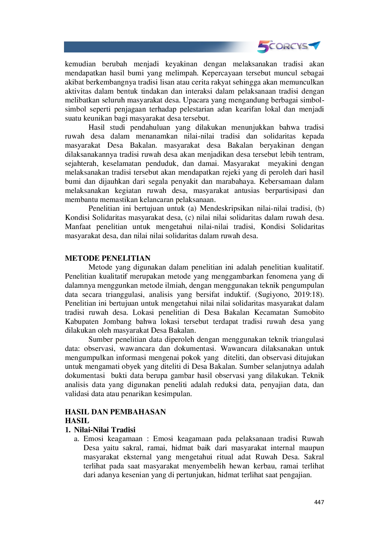 JURIS Nilai Nilai Tradisi Dan Solidaritas Dalam Upacara Ruwah Desa