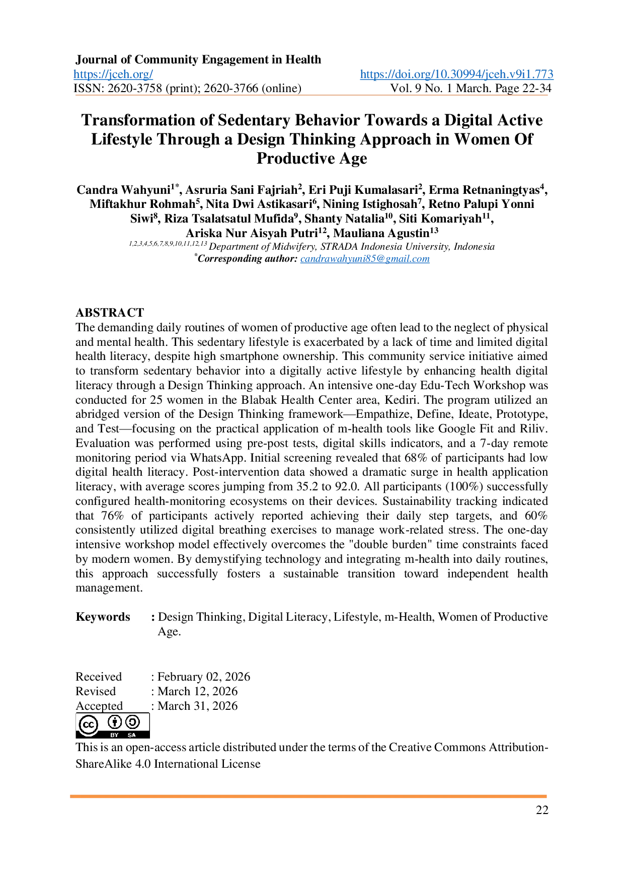 JURIS Transformation of Sedentary Behavior Towards a Digital Active Lifestyle Through a Design Thinking Approach in Women Of Productive Age