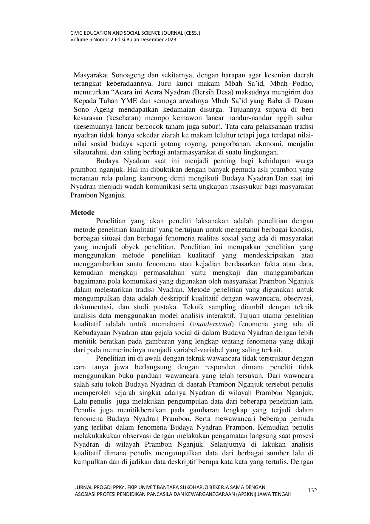 JURIS Budaya Nyadran sebagai Aktualisasi Rasa Syukur Warga di Prambon Nganjuk