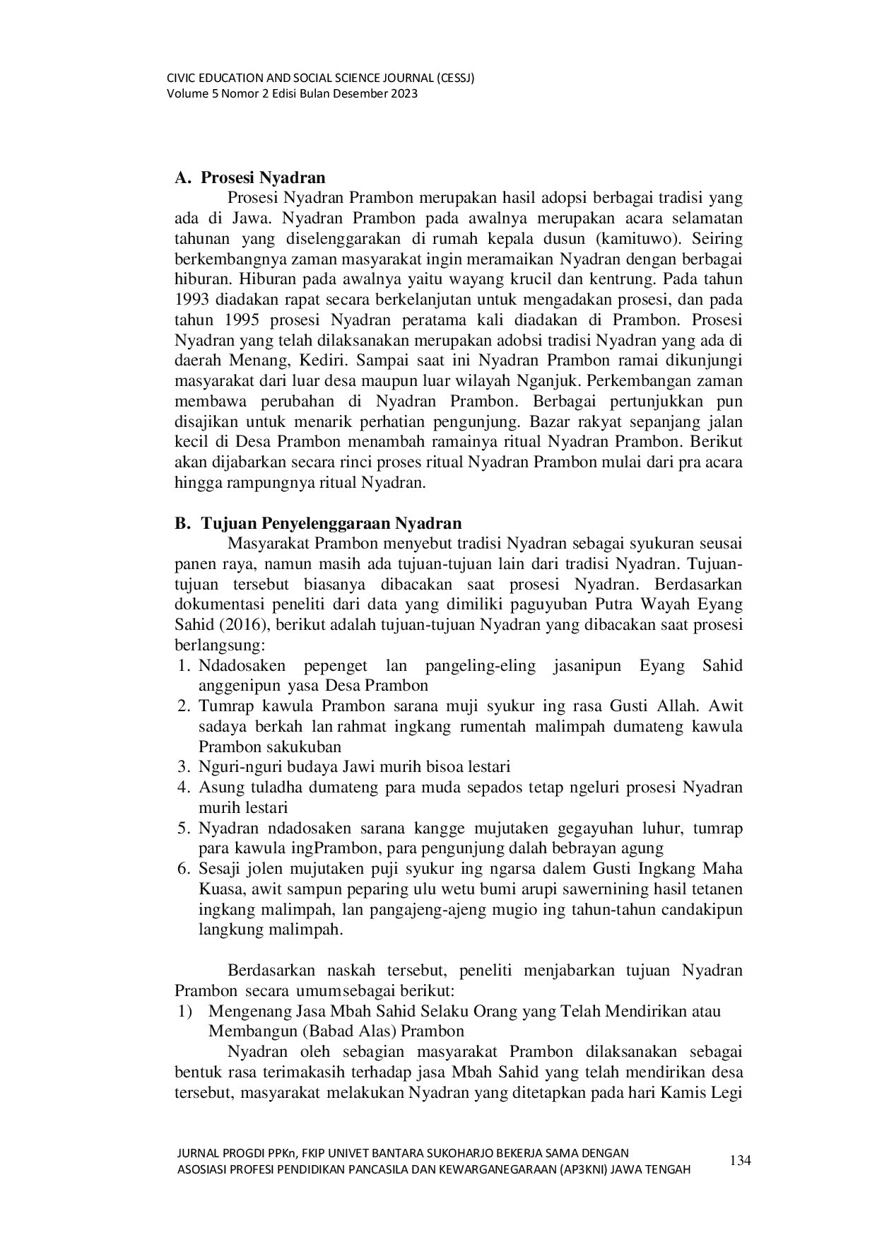 JURIS Budaya Nyadran sebagai Aktualisasi Rasa Syukur Warga di Prambon Nganjuk