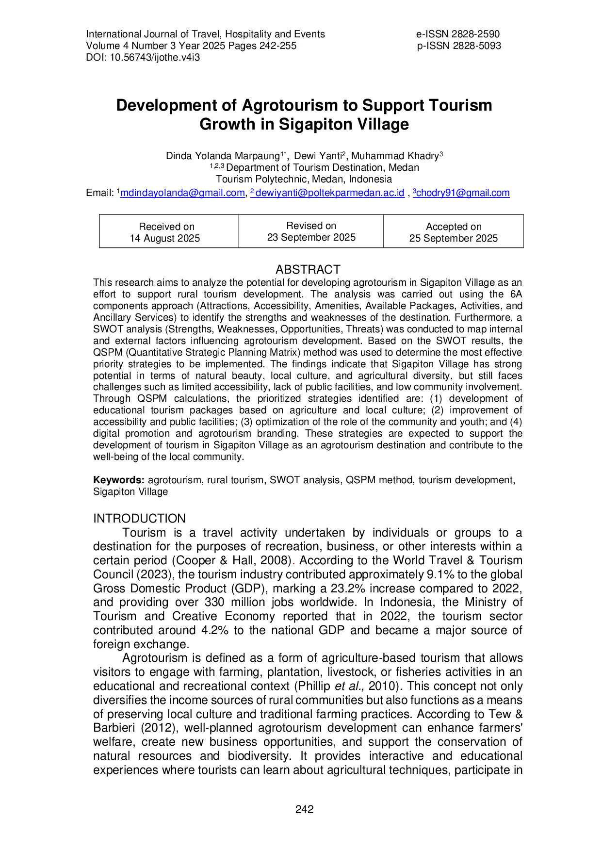 JURIS Development of Agrotourism to Support Tourism Growth in Sigapiton Village