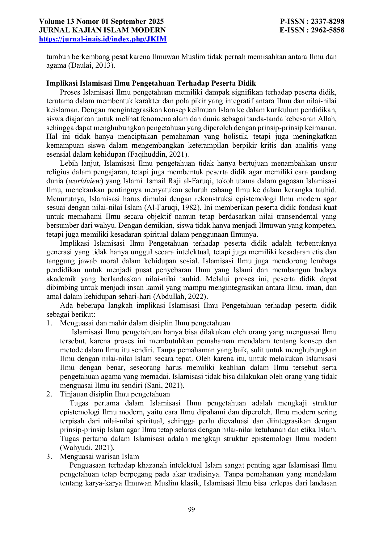 JURIS Kontroversi Islamisasi Ilmu Pengetahuan Tinjauan Pemikiran Ismail Raji Alfaruqi Dan Implementasi Ilmu Pengetahuan Terhadap Peserta Didik