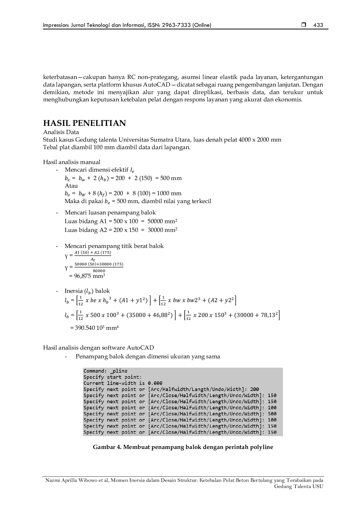 JURIS Momen Inersia dalam Desain Struktur Ketebalan Pelat Beton Bertulang yang Terabaikan pada Gedung Talenta USU