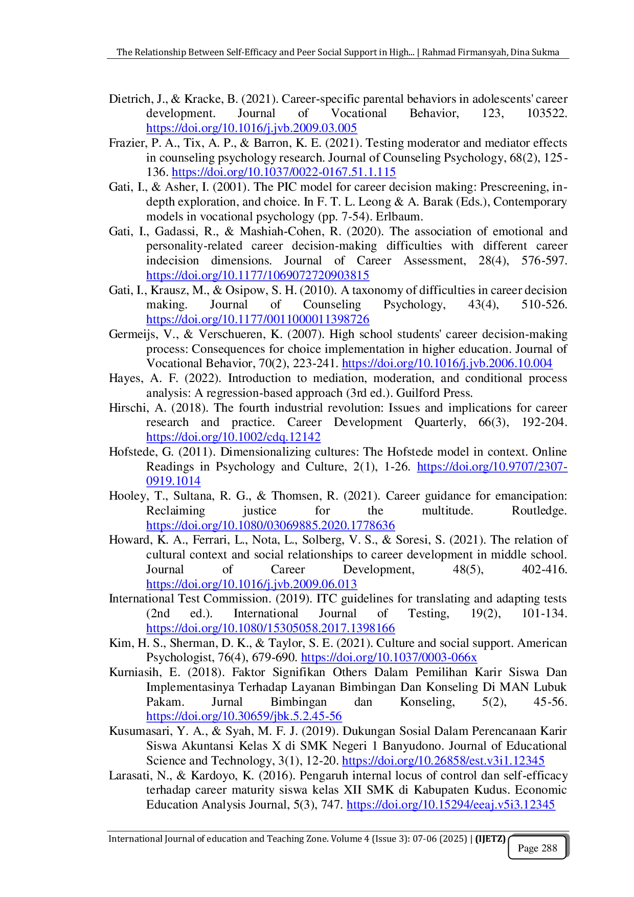 JURIS The Relationship Between Self Efficacy and Peer Social Support in High School Students Career Decision Making A Correlational Study in Indonesia