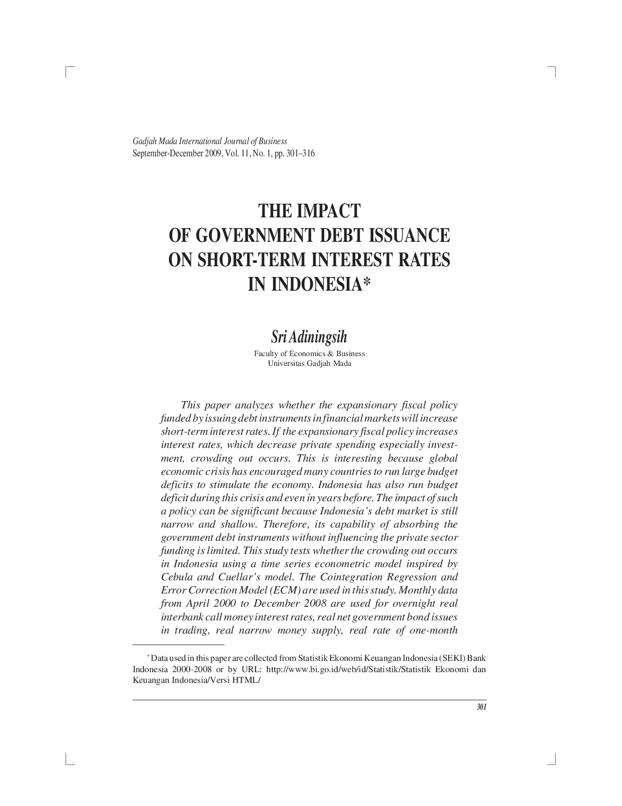 juris The Impact of Government Debt Issuance on Short Term interest rates in Indonesia