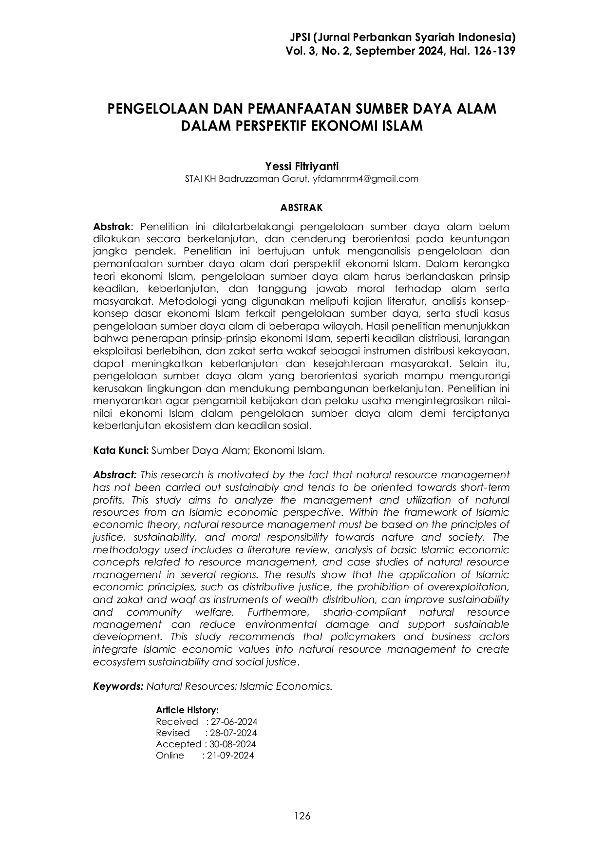 JURIS Pengelolaan Dan Pemanfaatan Sumber Daya Alam Dalam Perspektif Ekonomi Islam