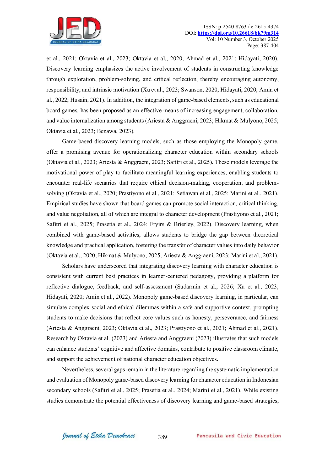 JURIS Enhancing Character Education Through Monopoly Game Based Discovery Learning in Indonesian Secondary Schools