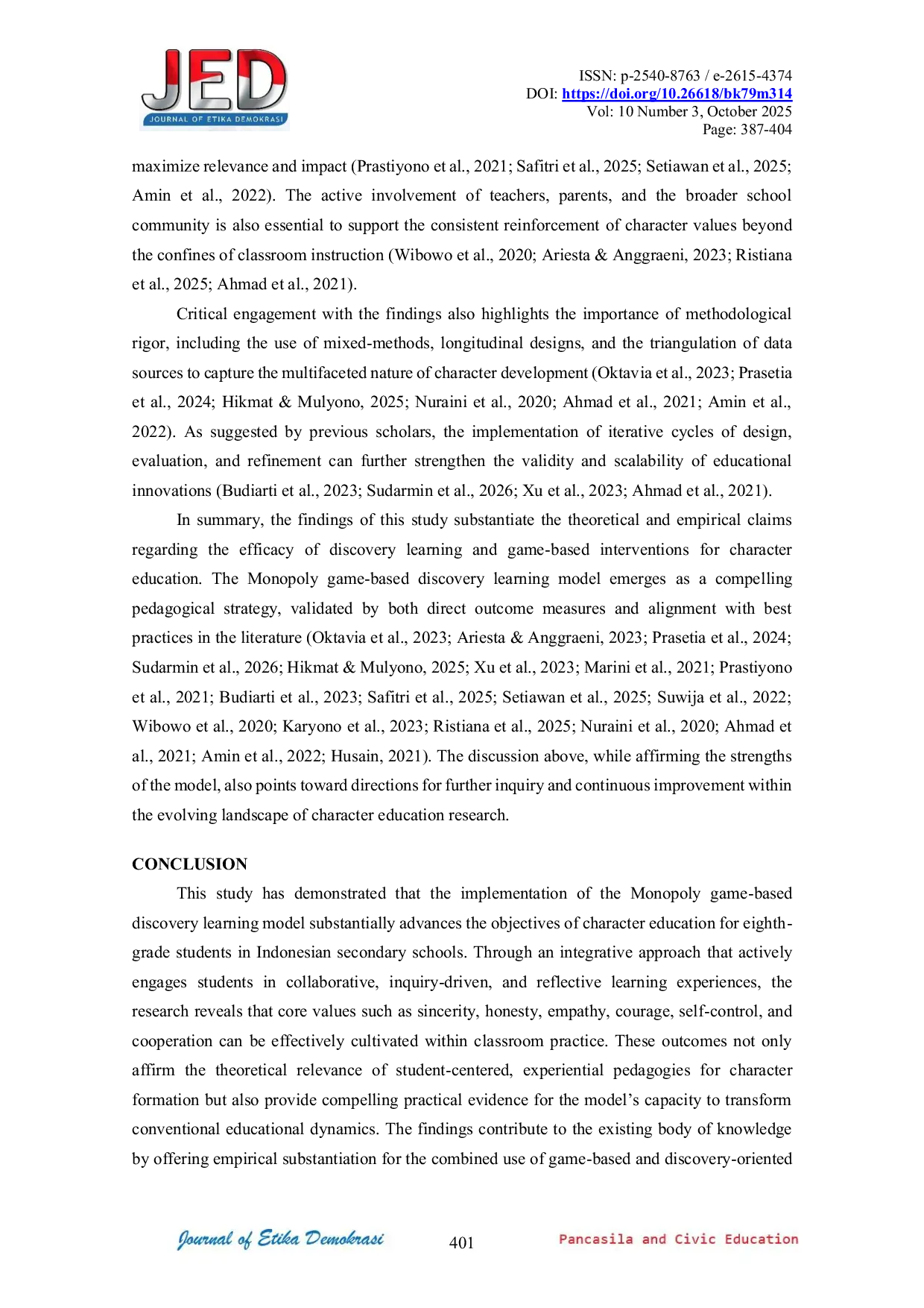 JURIS Enhancing Character Education Through Monopoly Game Based Discovery Learning in Indonesian Secondary Schools